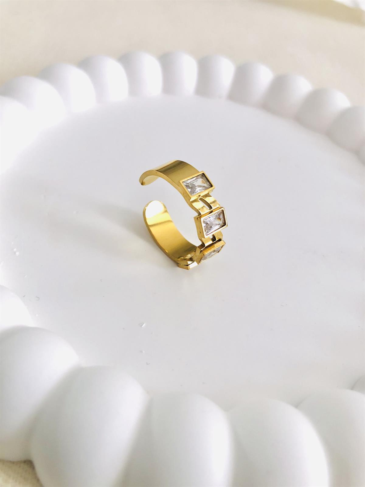 Taşlı Gold Çelik Yüzük