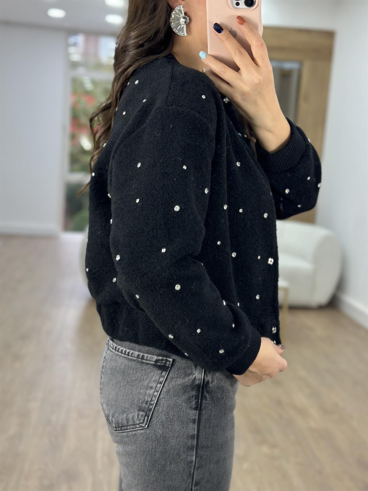 Taşlı Kaşe Ceket-Siyah