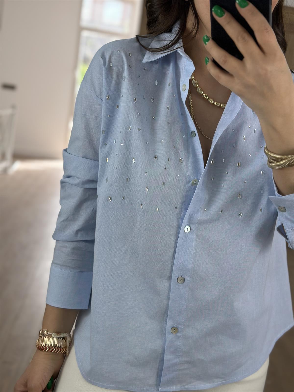 Taşlı Poplin Gömlek