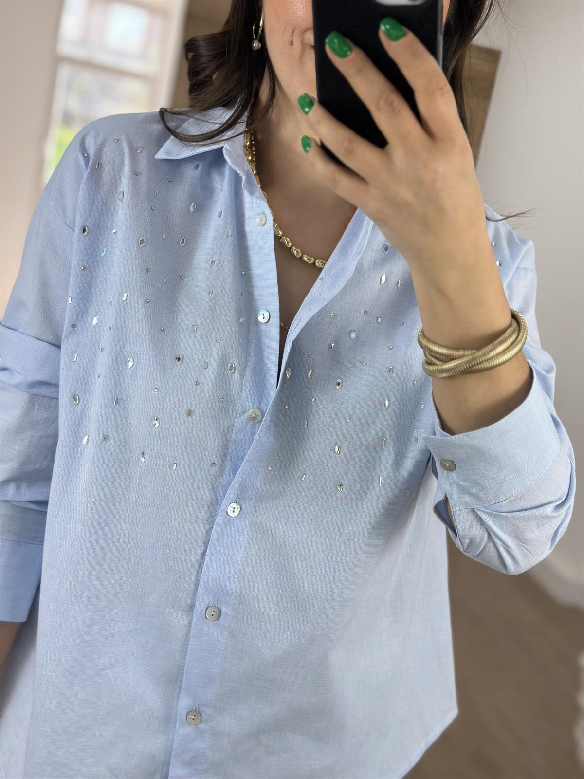 Taşlı Poplin Gömlek