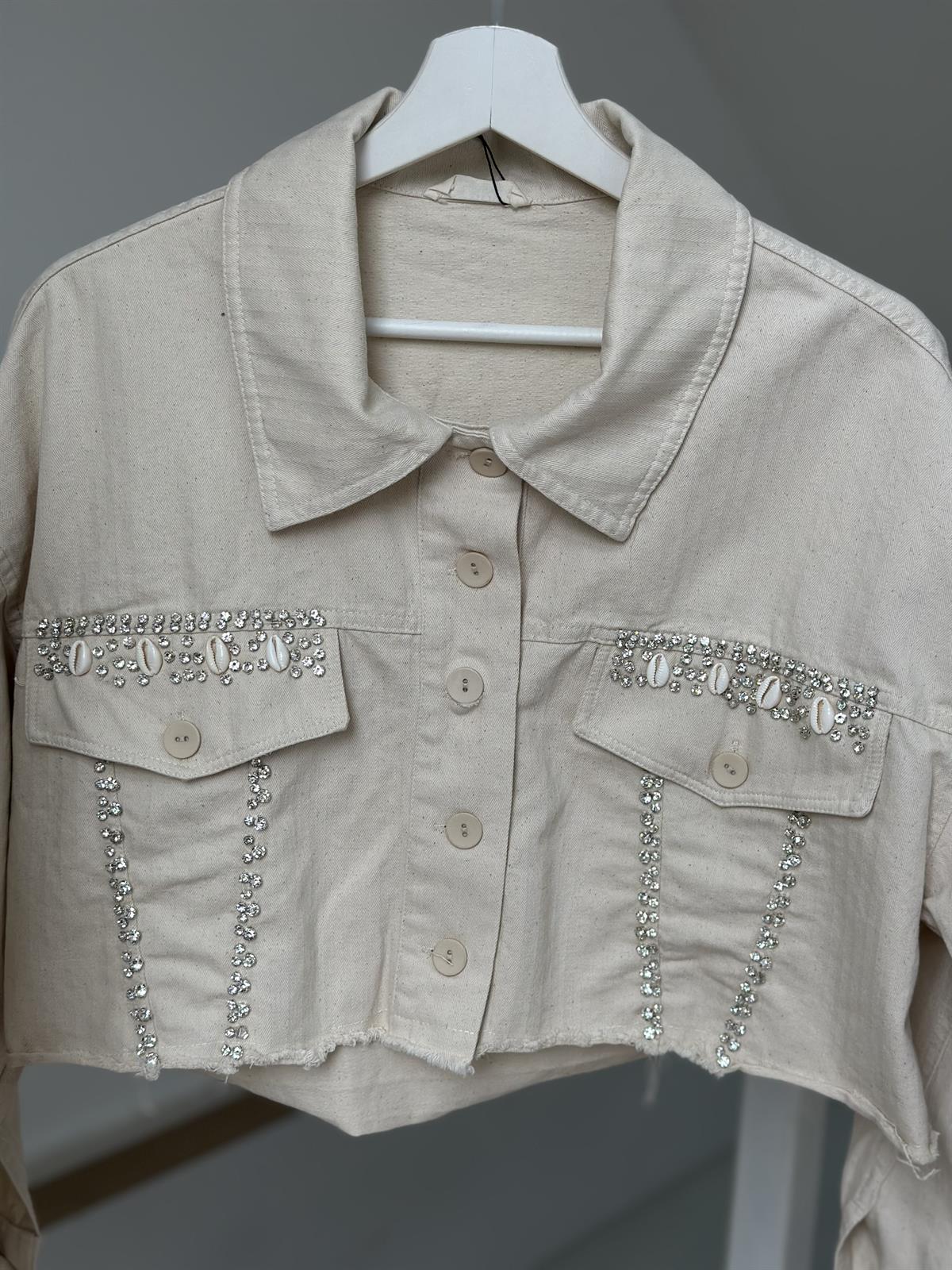 Taşlı Ve Midye Detaylı Gabardin Ceket