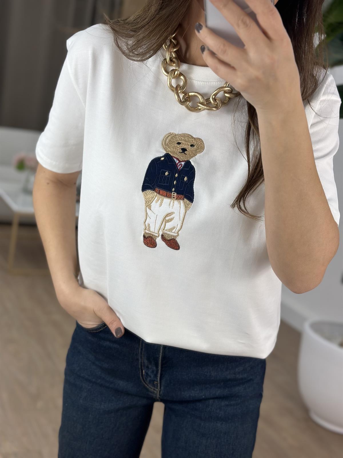 Teddy Baskılı Basic Tshirt - Beyaz