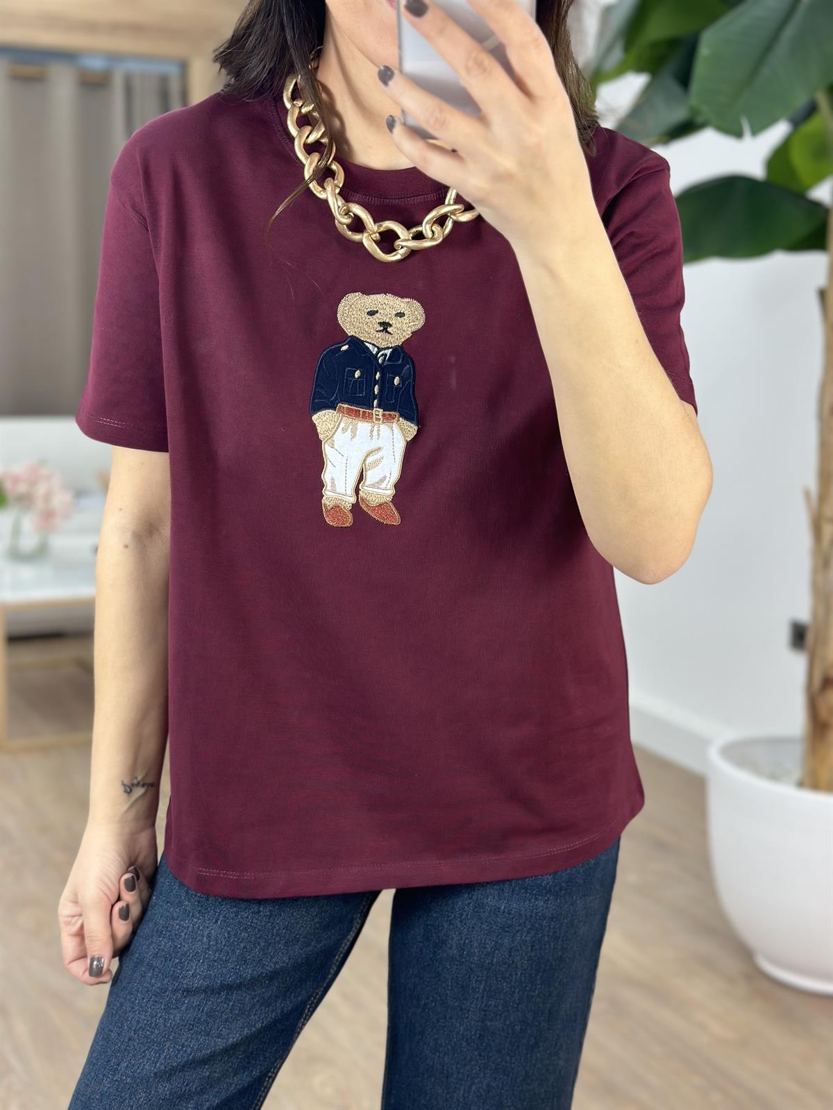 Teddy Baskılı Basic Tshirt - Bordo