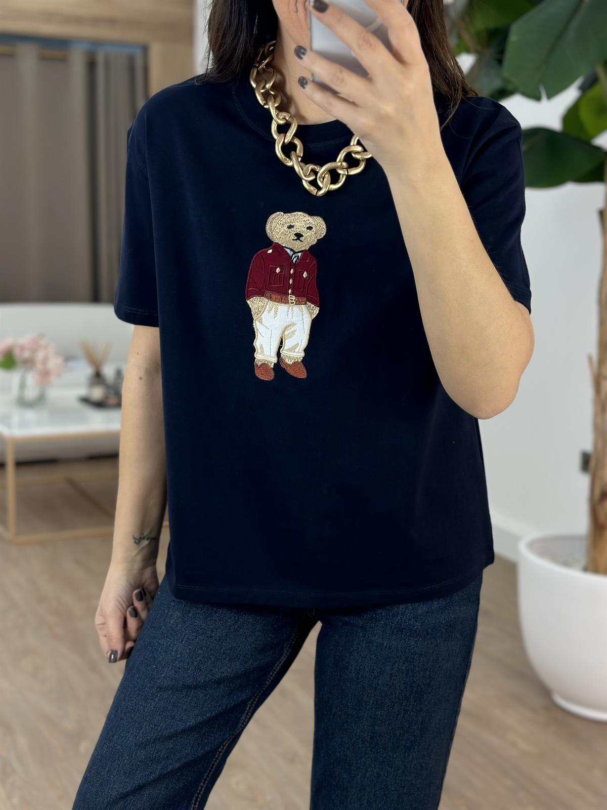 Teddy Baskılı Basic Tshirt - Lacivert