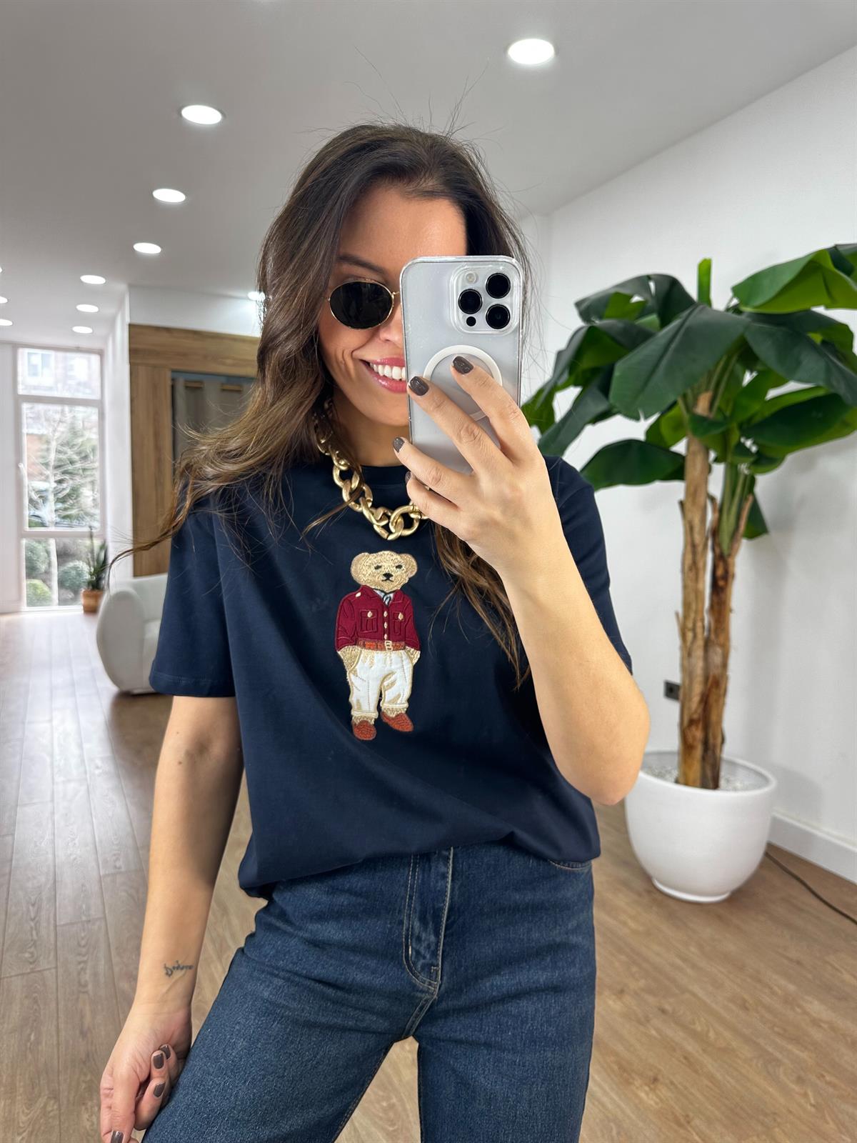 Teddy Baskılı Basic Tshirt - Lacivert