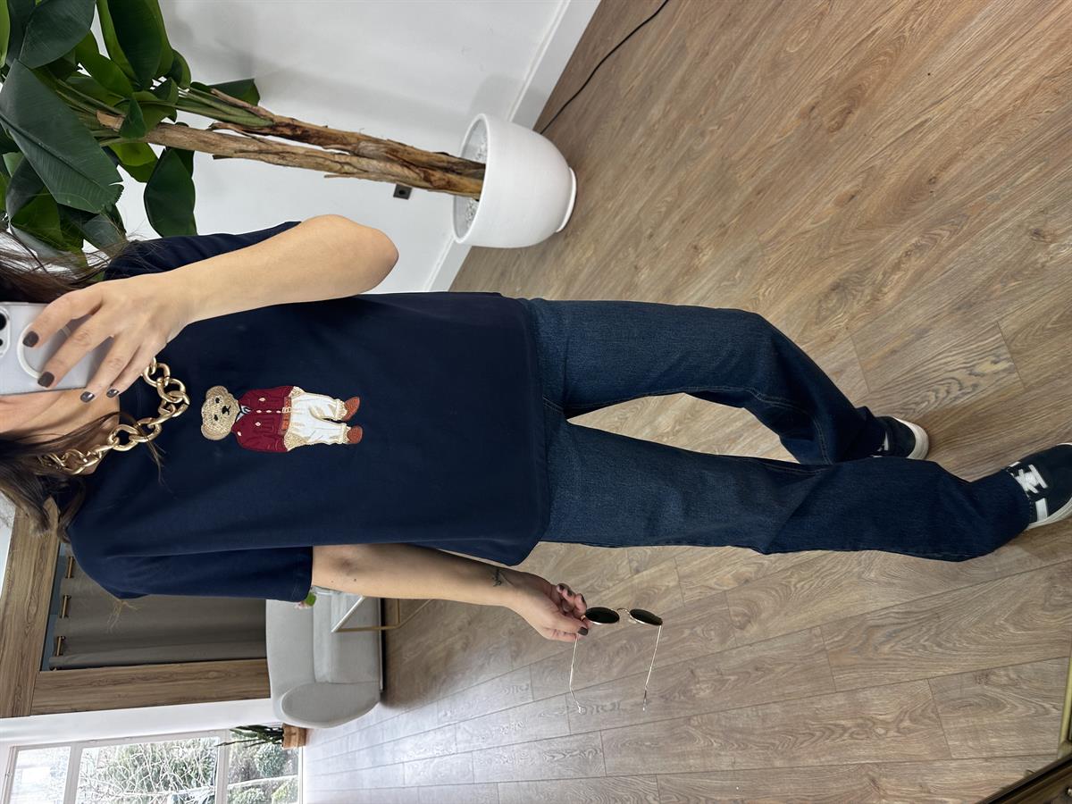 Teddy Baskılı Basic Tshirt - Lacivert