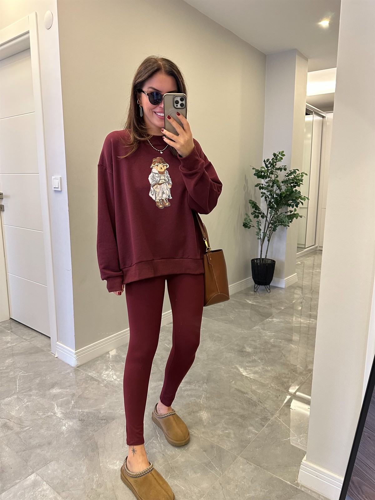 Teddy Baskılı Sweathirt - Bordo