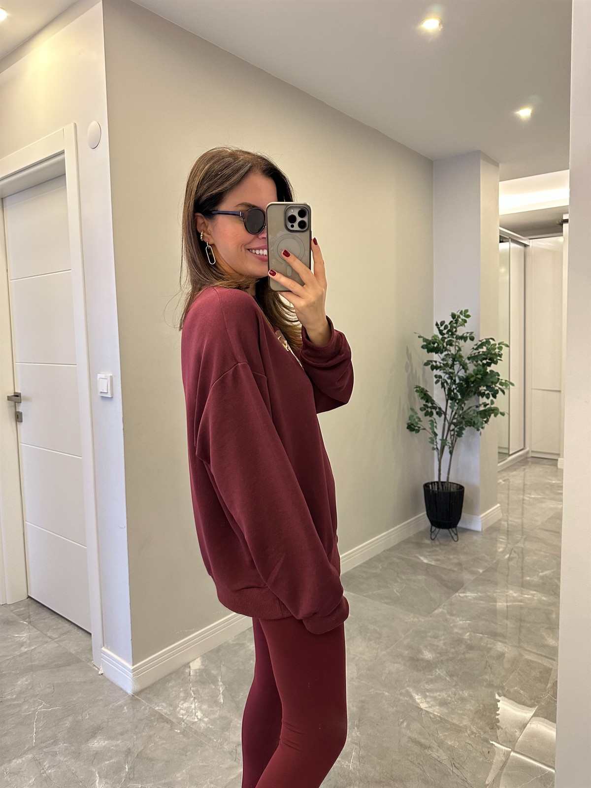 Teddy Baskılı Sweathirt - Bordo