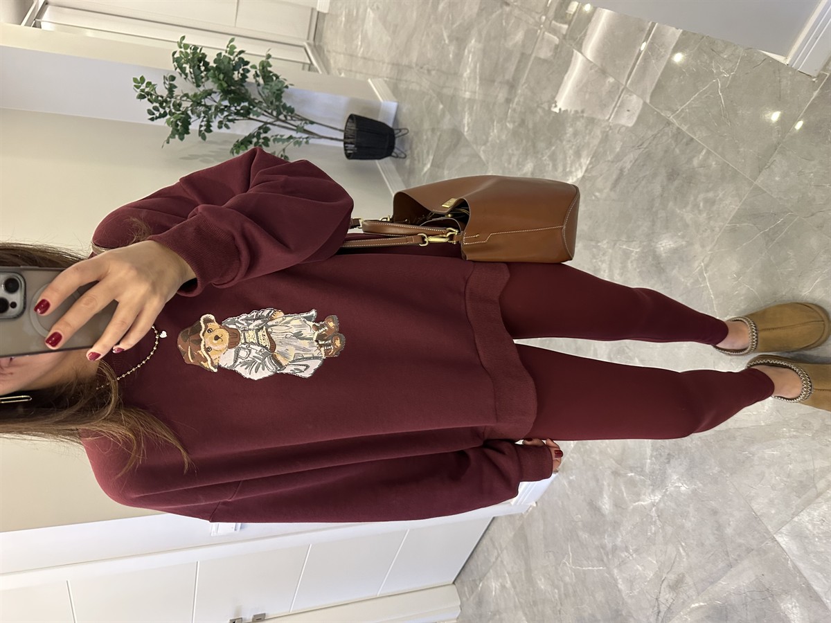 Teddy Baskılı Sweathirt - Bordo