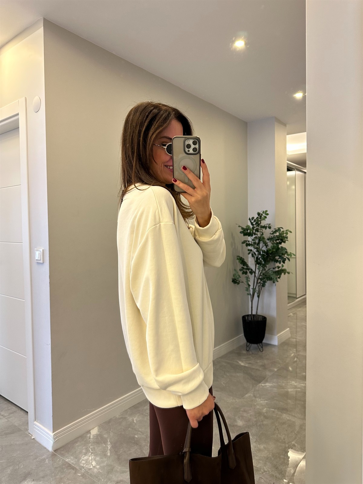 Teddy Baskılı Sweathirt - Ekru