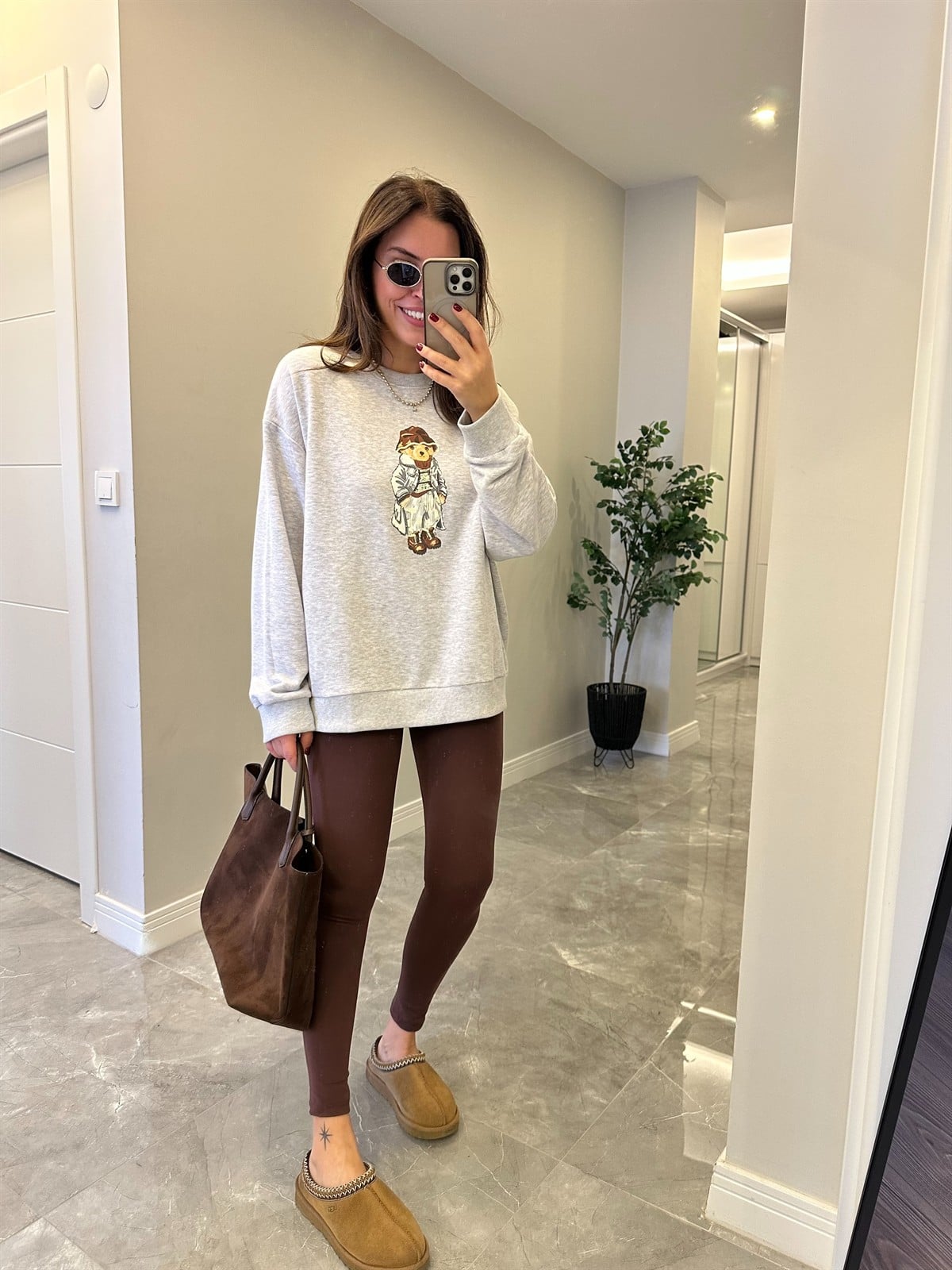 Teddy Baskılı Sweathirt - Gri