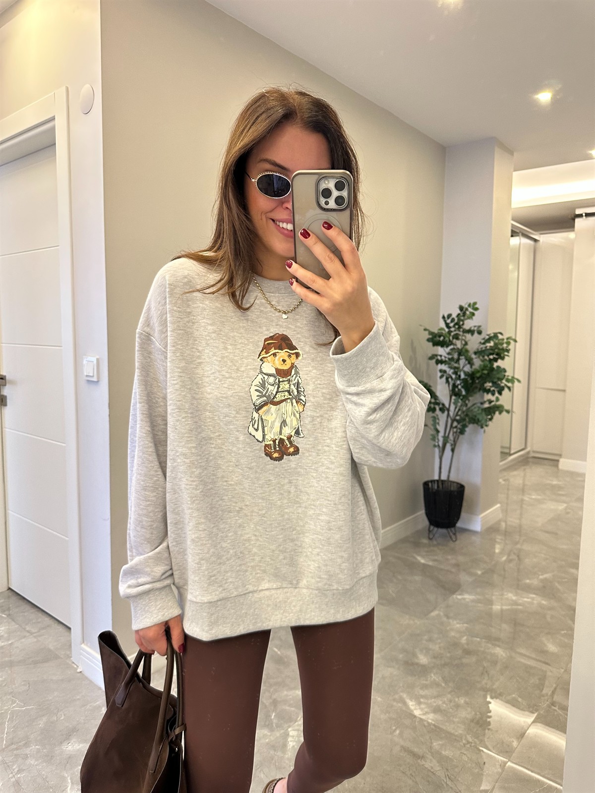 Teddy Baskılı Sweathirt - Gri