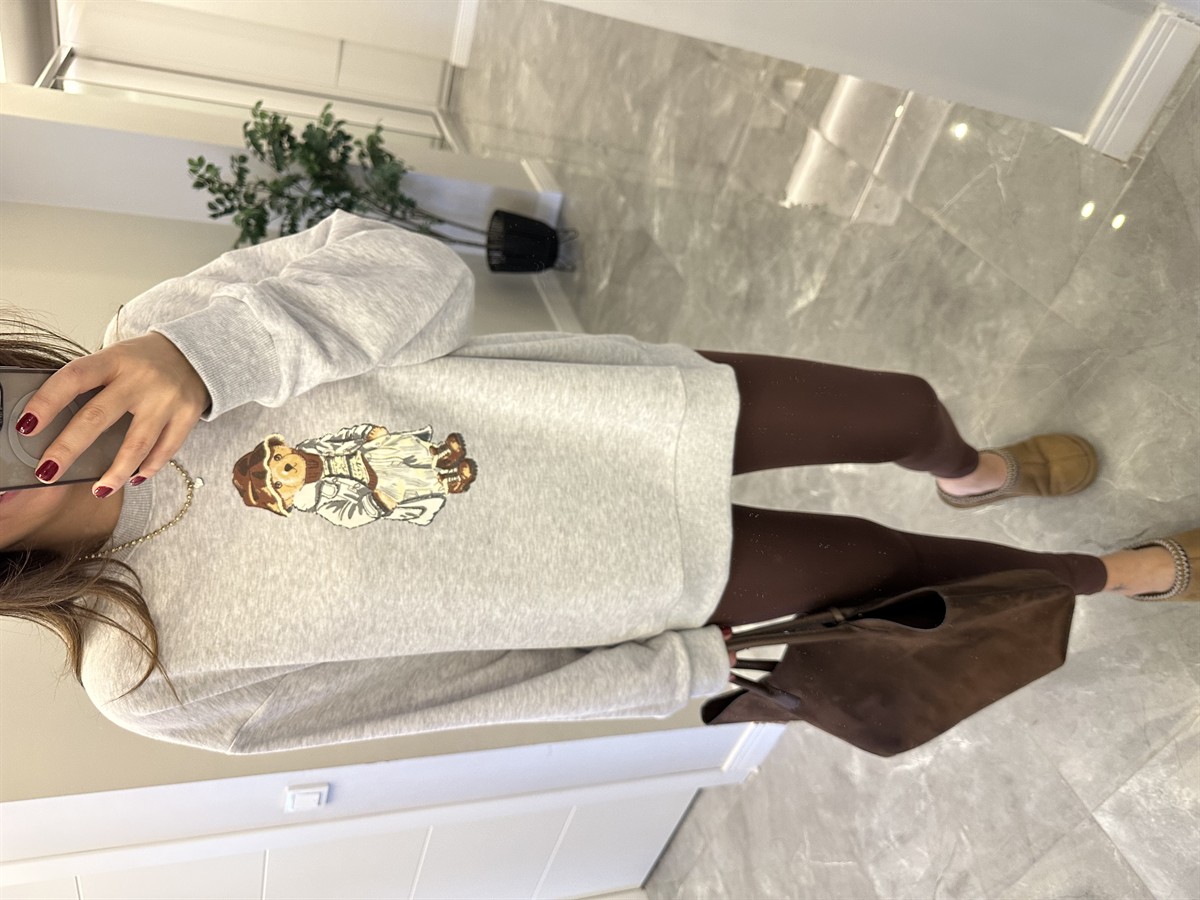 Teddy Baskılı Sweathirt - Gri