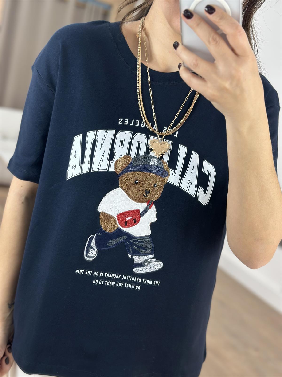 Teddy California Baskılı Basic Tshirt - Lacivert