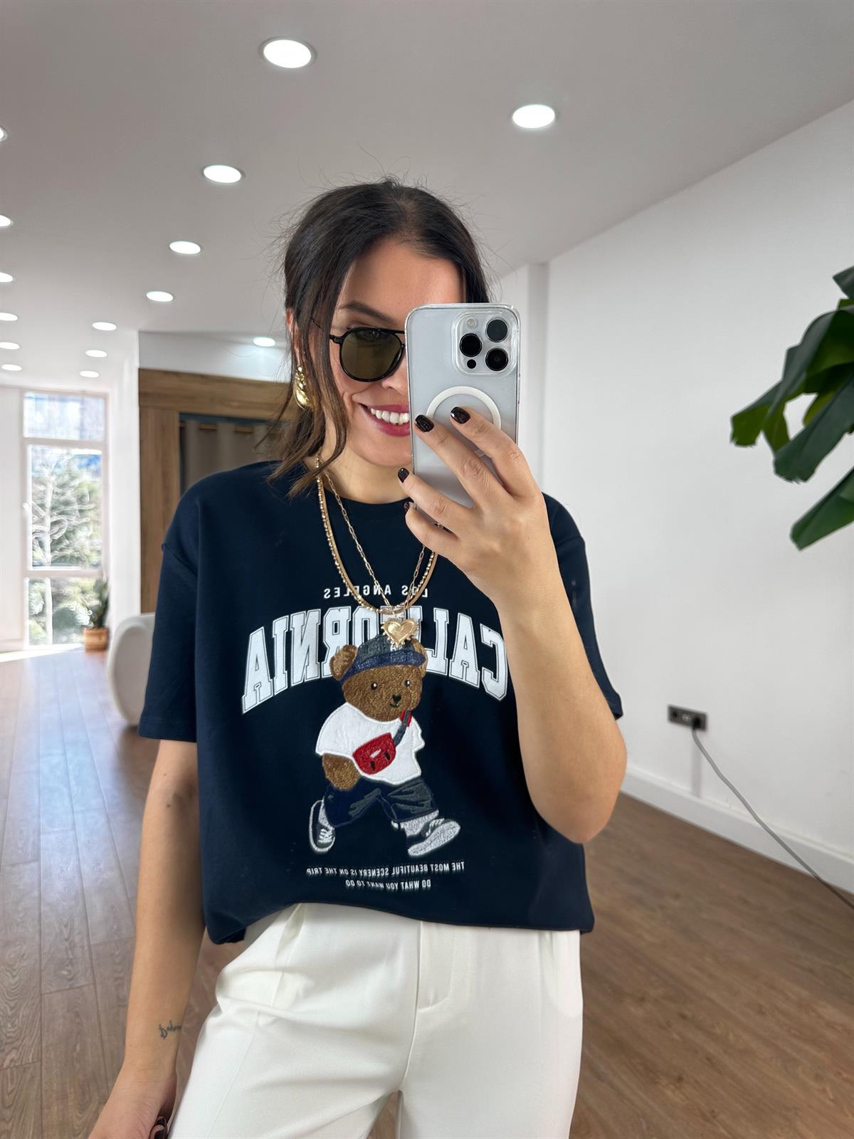 Teddy California Baskılı Basic Tshirt - Lacivert