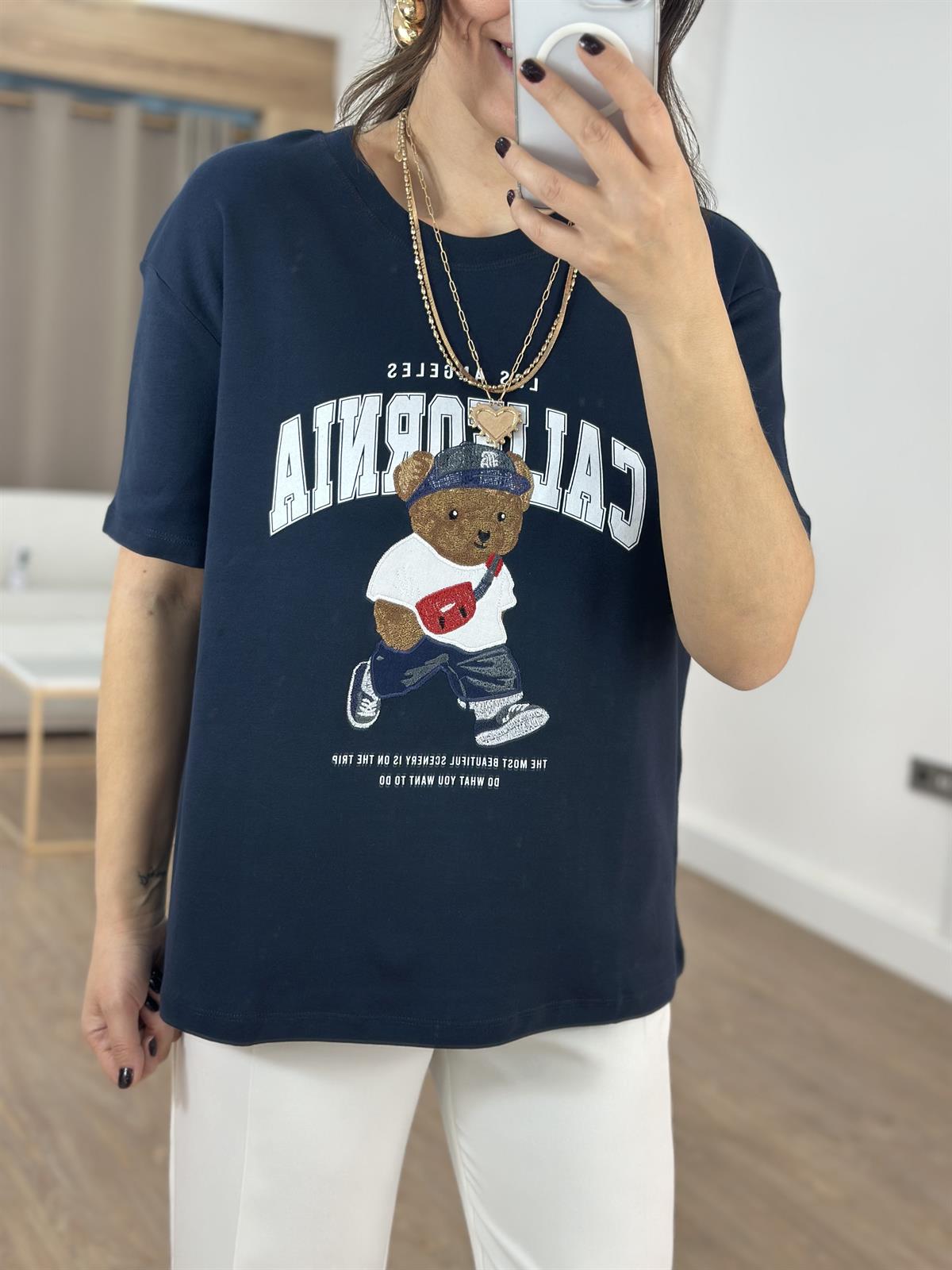 Teddy California Baskılı Basic Tshirt - Lacivert