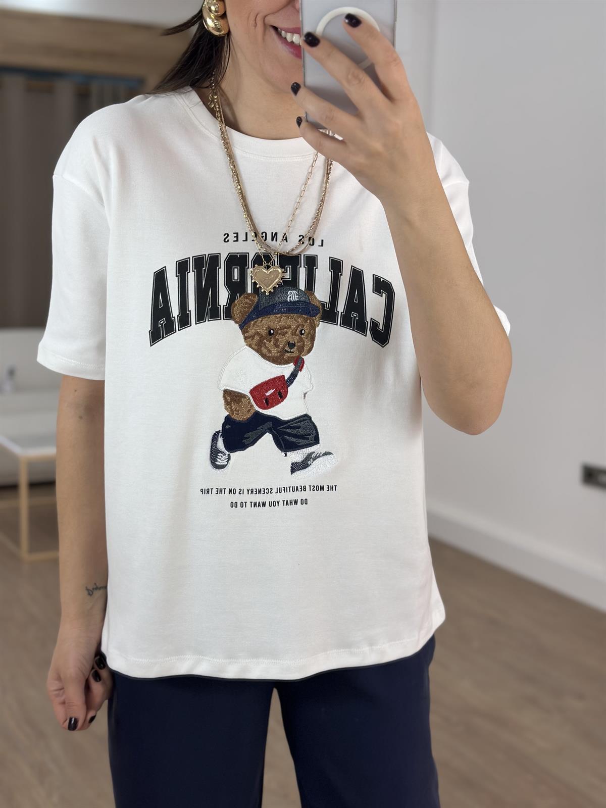 Teddy California Baskılı Basic Tshirt - Beyaz