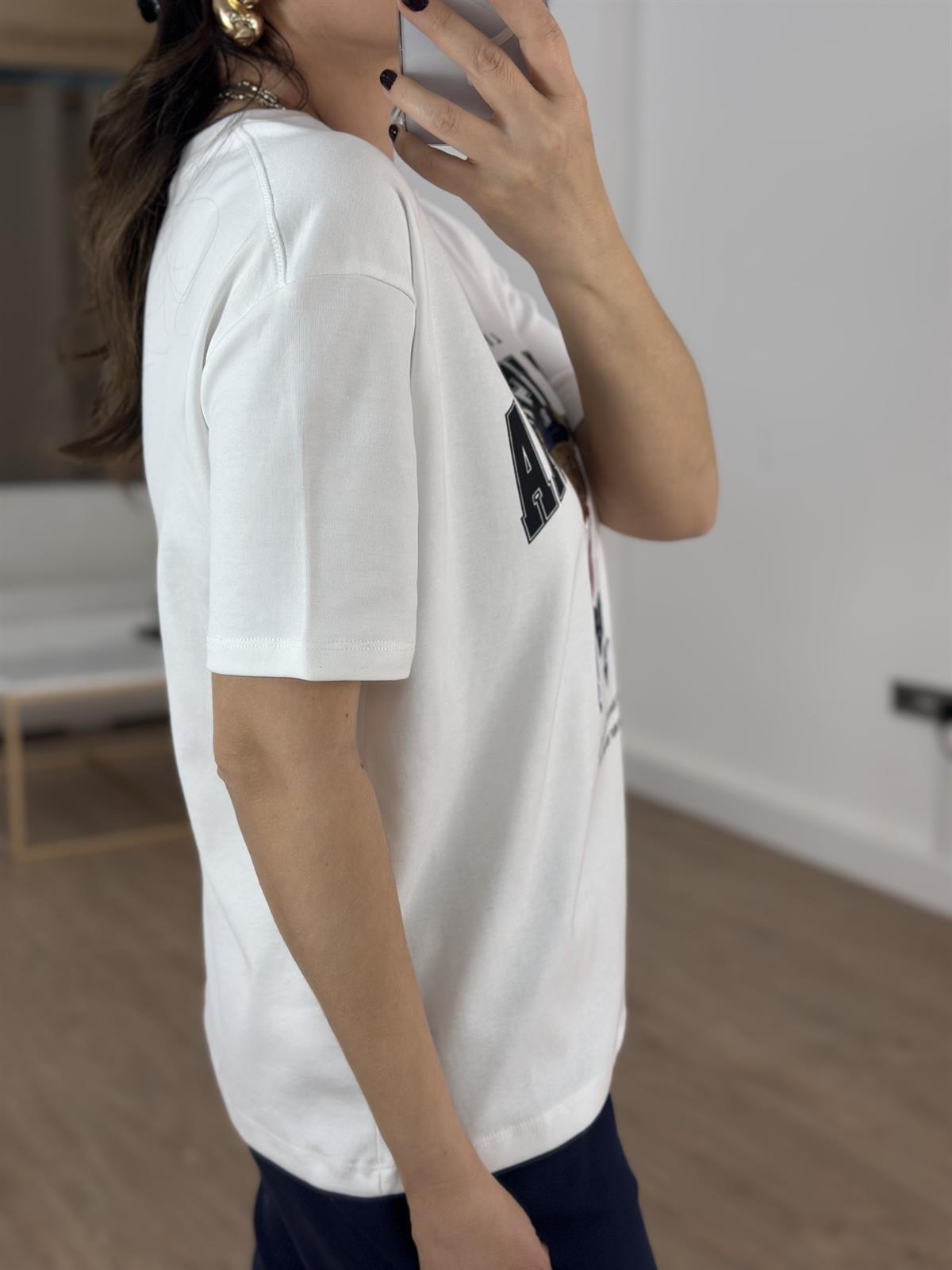 Teddy California Baskılı Basic Tshirt - Beyaz