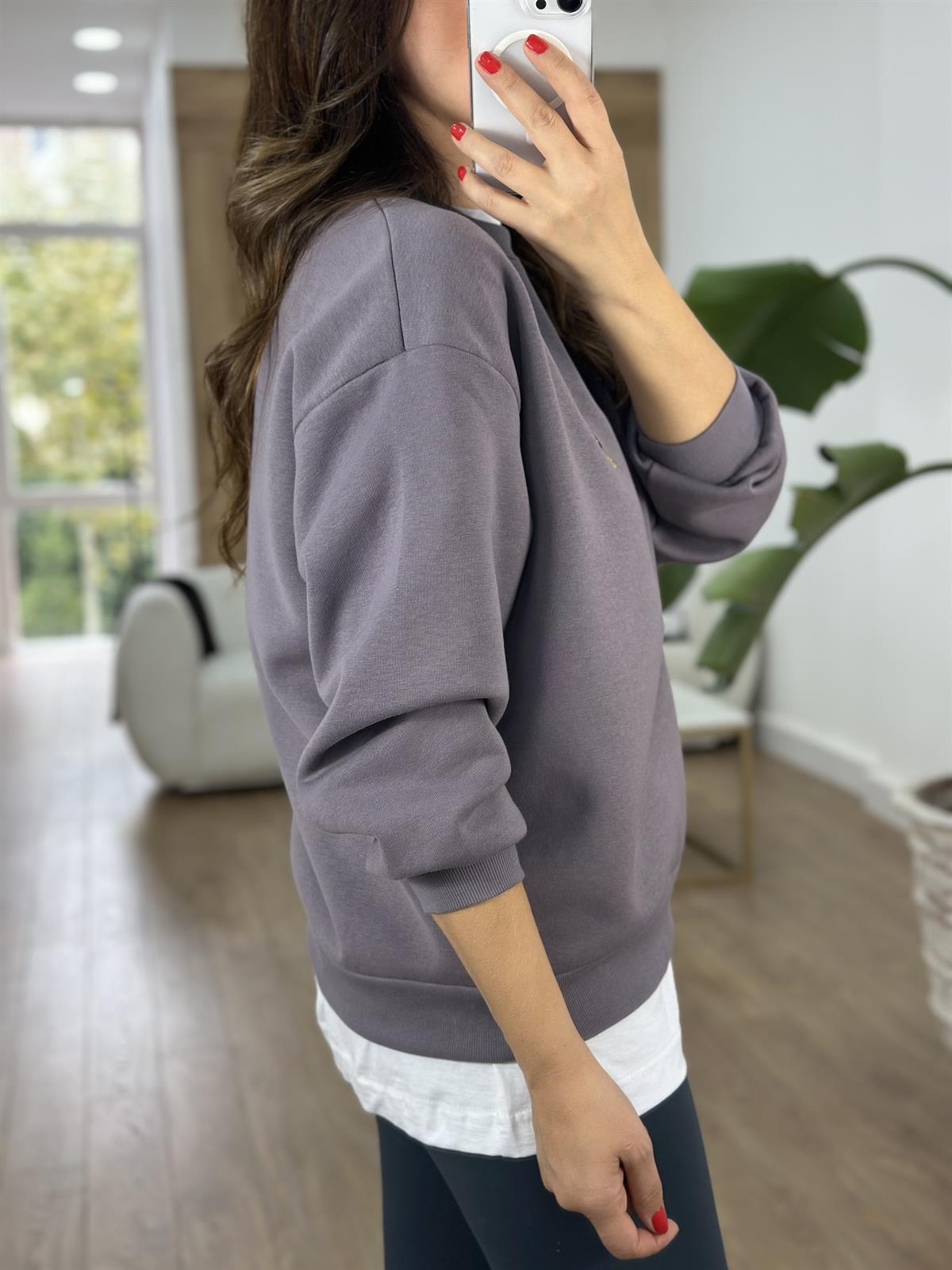 Teddy İşlemeli Şardonlu Swaetshirt - Gri