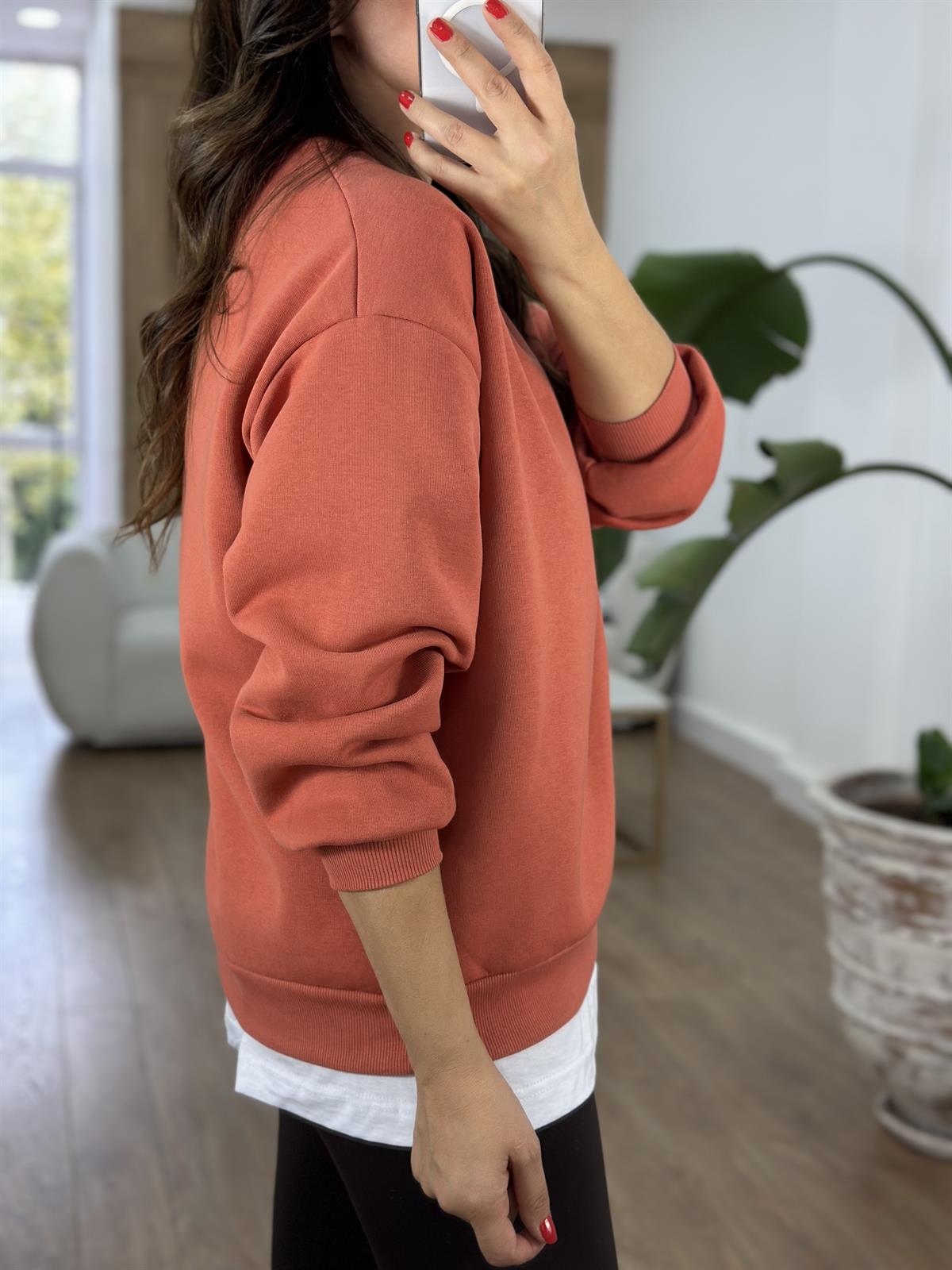 Teddy İşlemeli Şardonlu Swaetshirt - Kiremit