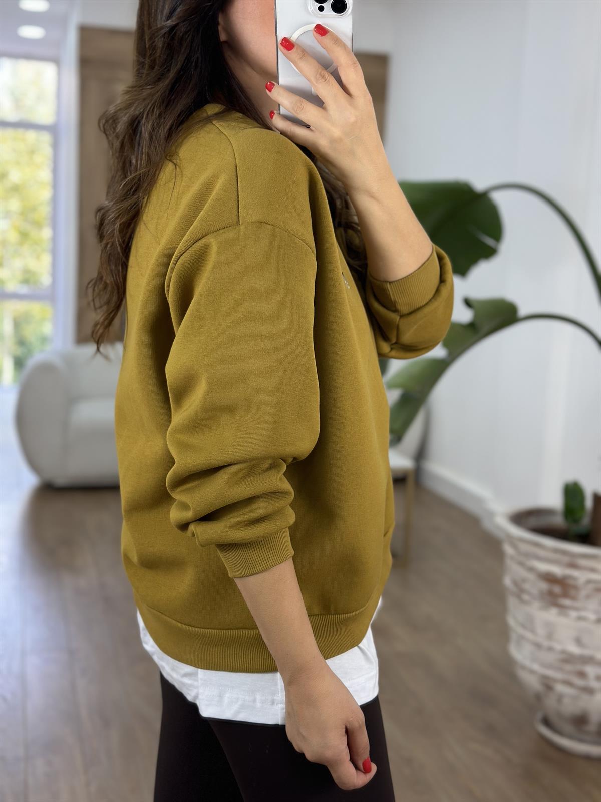 Teddy İşlemeli Şardonlu Swaetshirt - Olive 