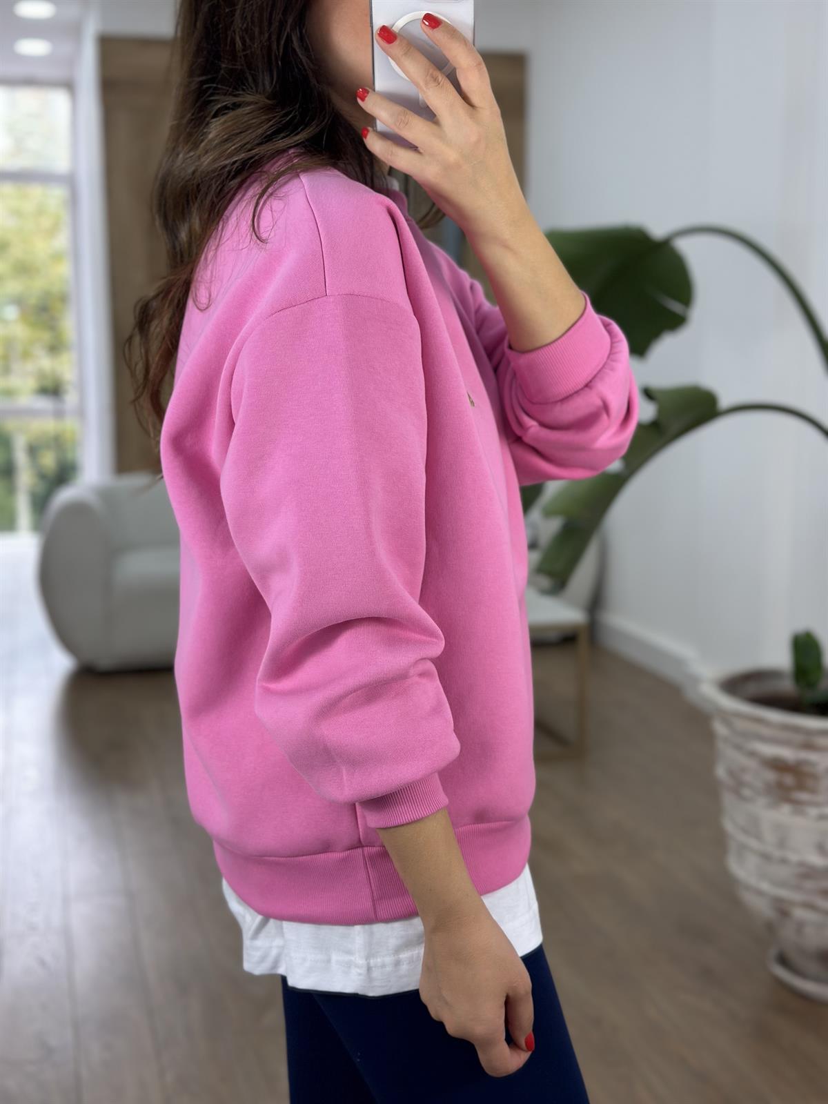 Teddy İşlemeli Şardonlu Swaetshirt - Pembe