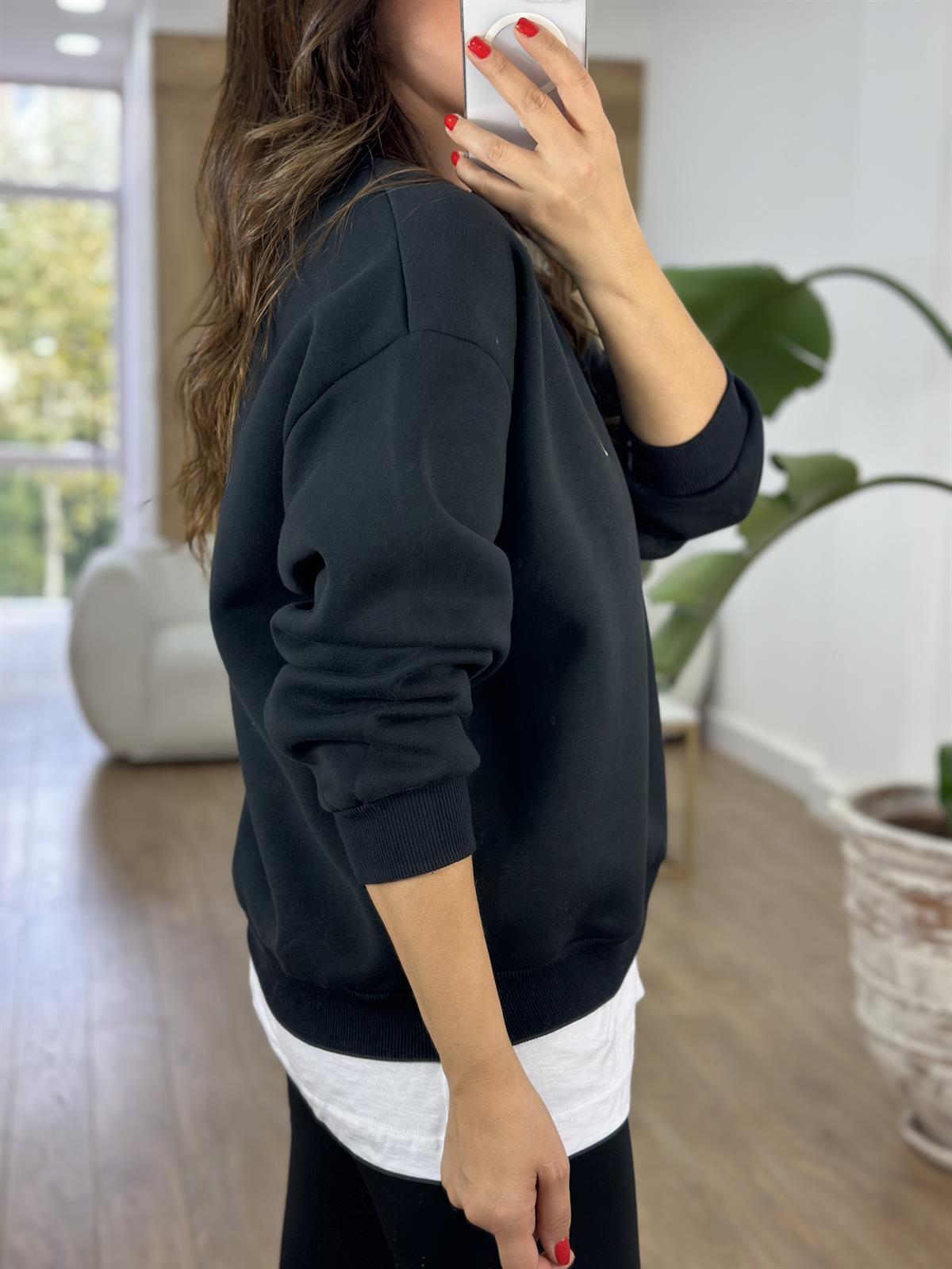 Teddy İşlemeli Şardonlu Swaetshirt - Siyah