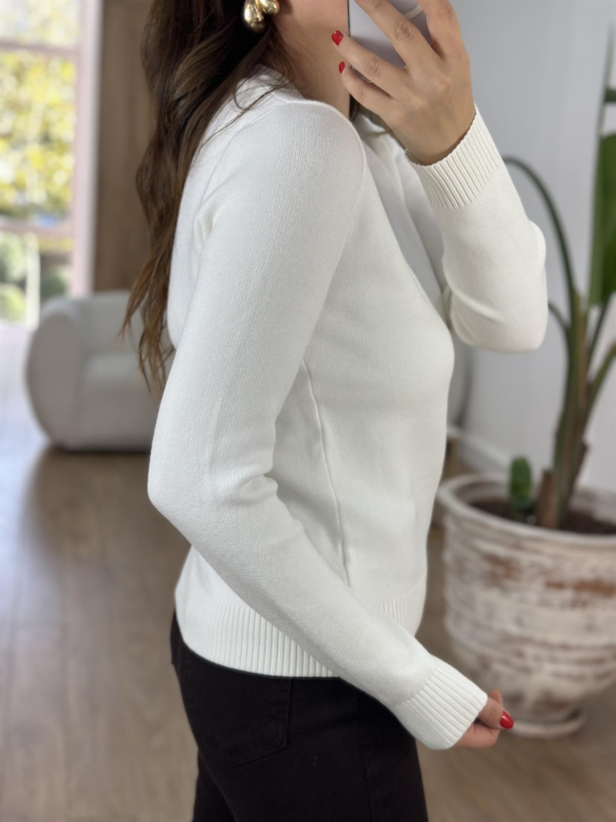 Teddy Nakışlı Triko Kazak - Ekru