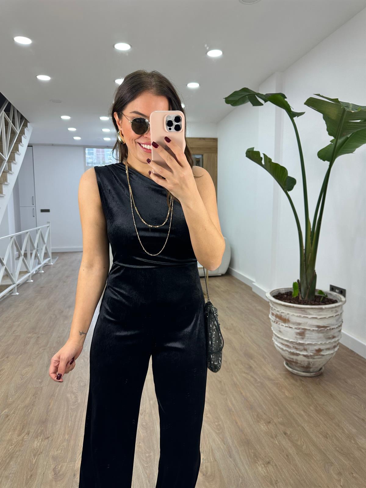 Tek Omuz Kadife Tulum