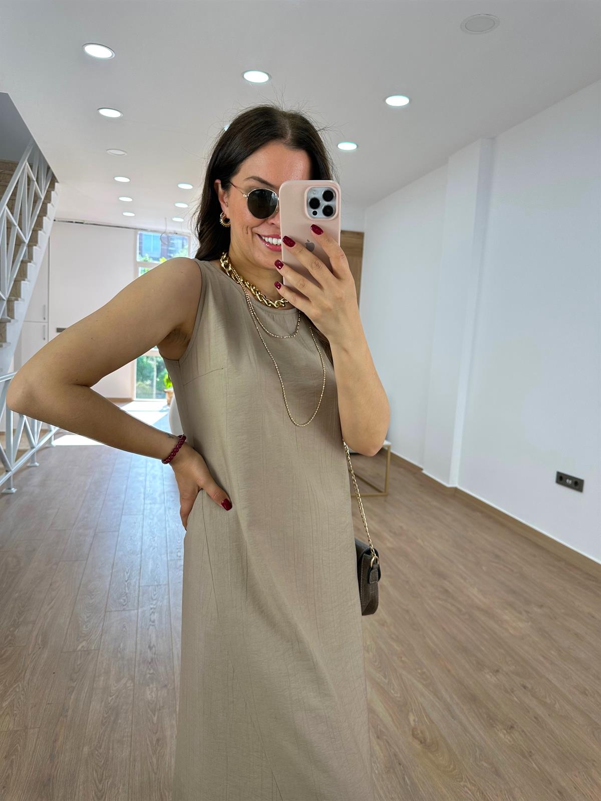 Tnsel Kumaş Uzun Çan Elbise-Vizon