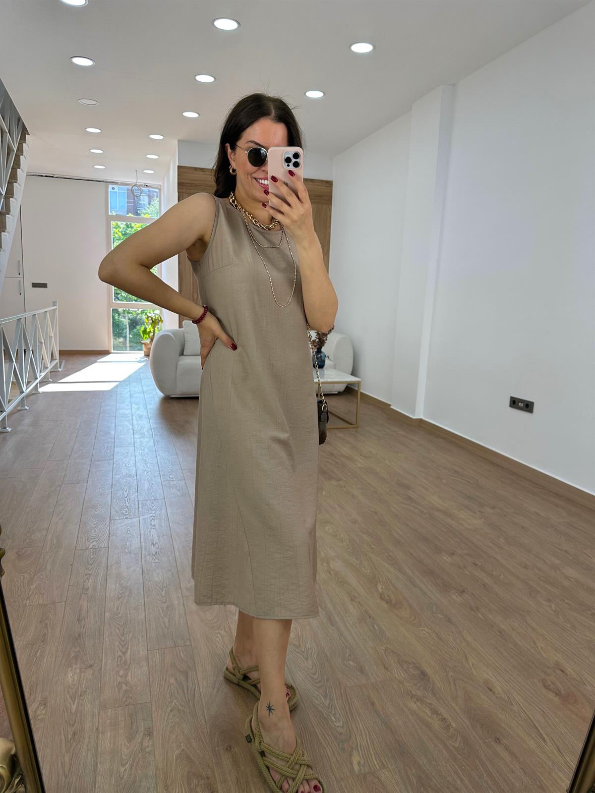 Tnsel Kumaş Uzun Çan Elbise-Vizon