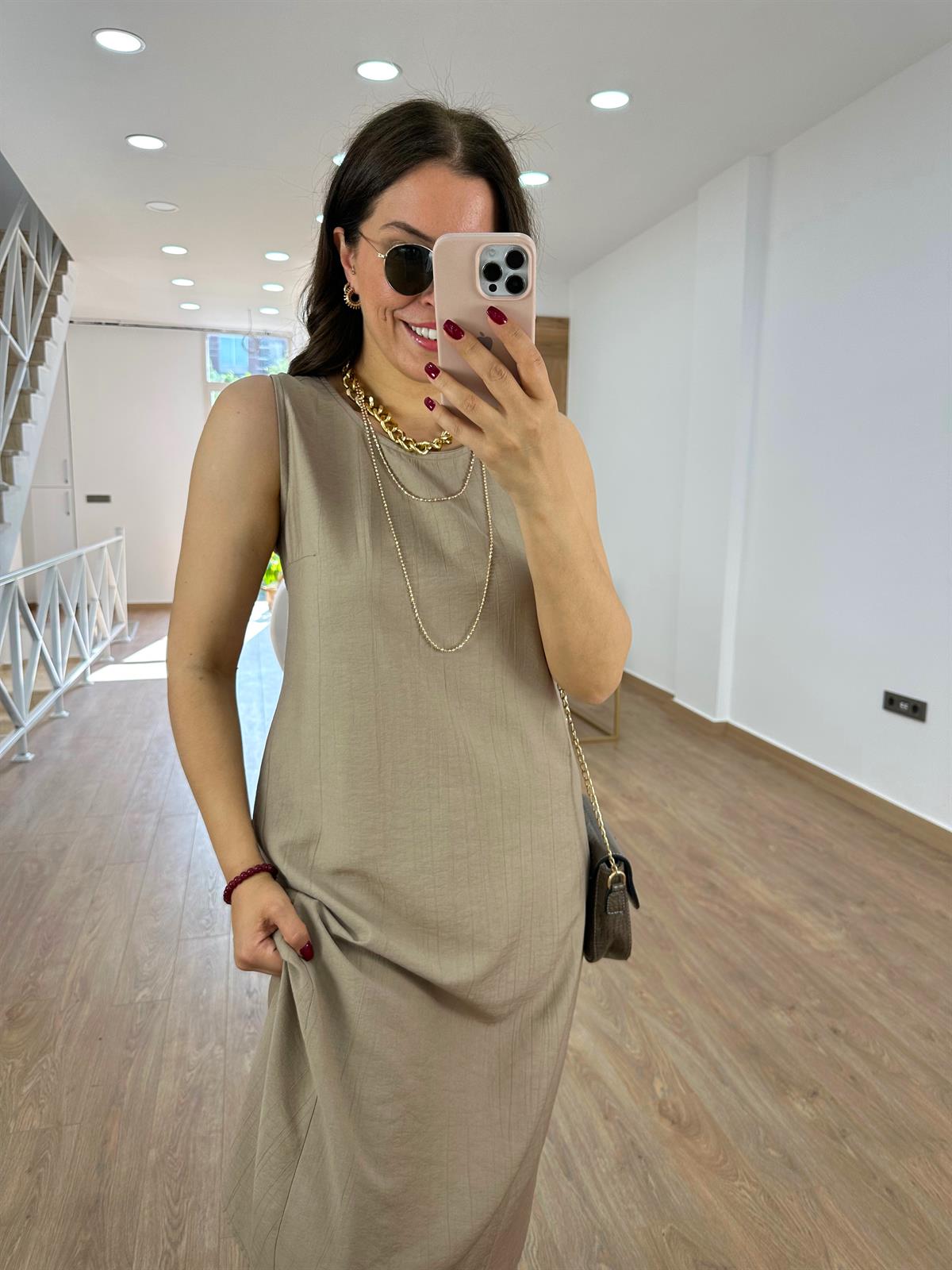 Tnsel Kumaş Uzun Çan Elbise-Vizon