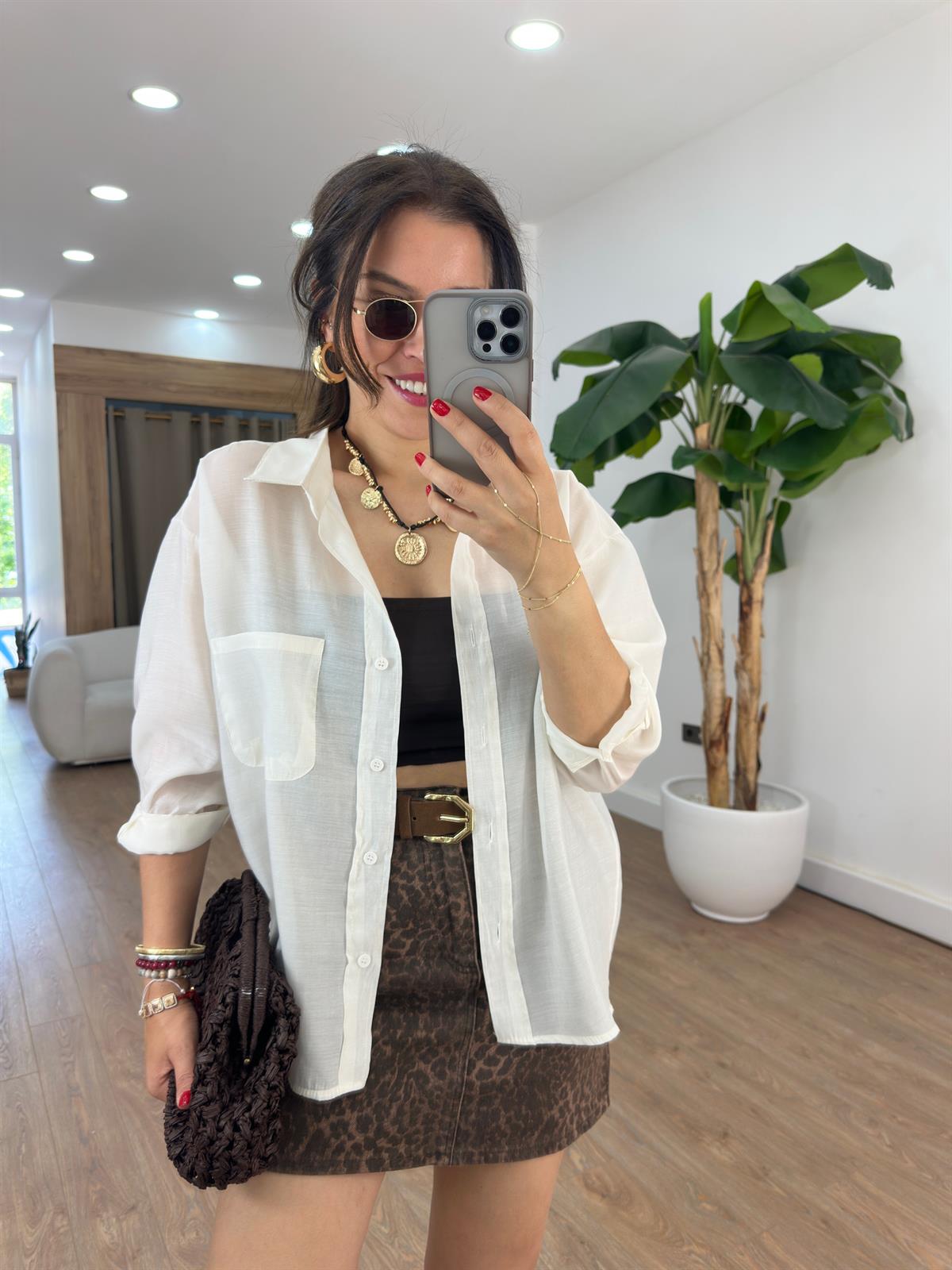 Tensel Tiril Gömlek - Beyaz