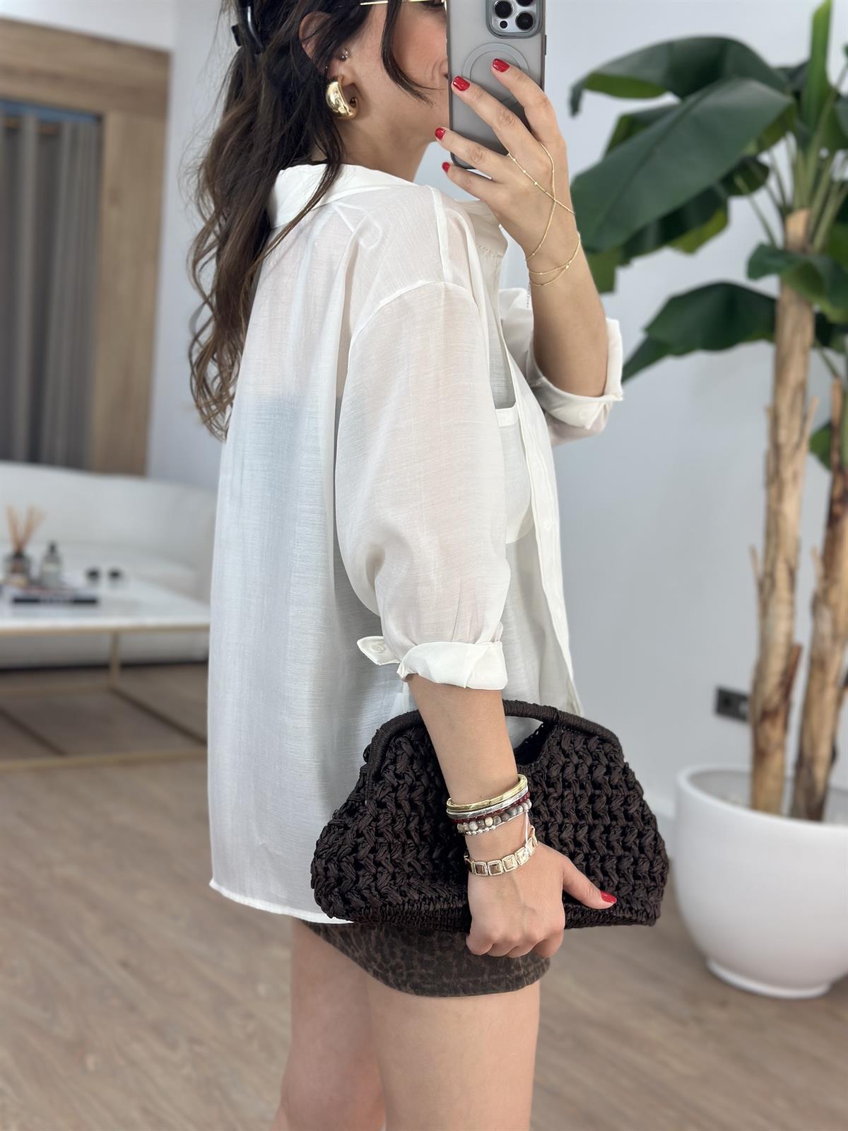 Tensel Tiril Gömlek - Beyaz