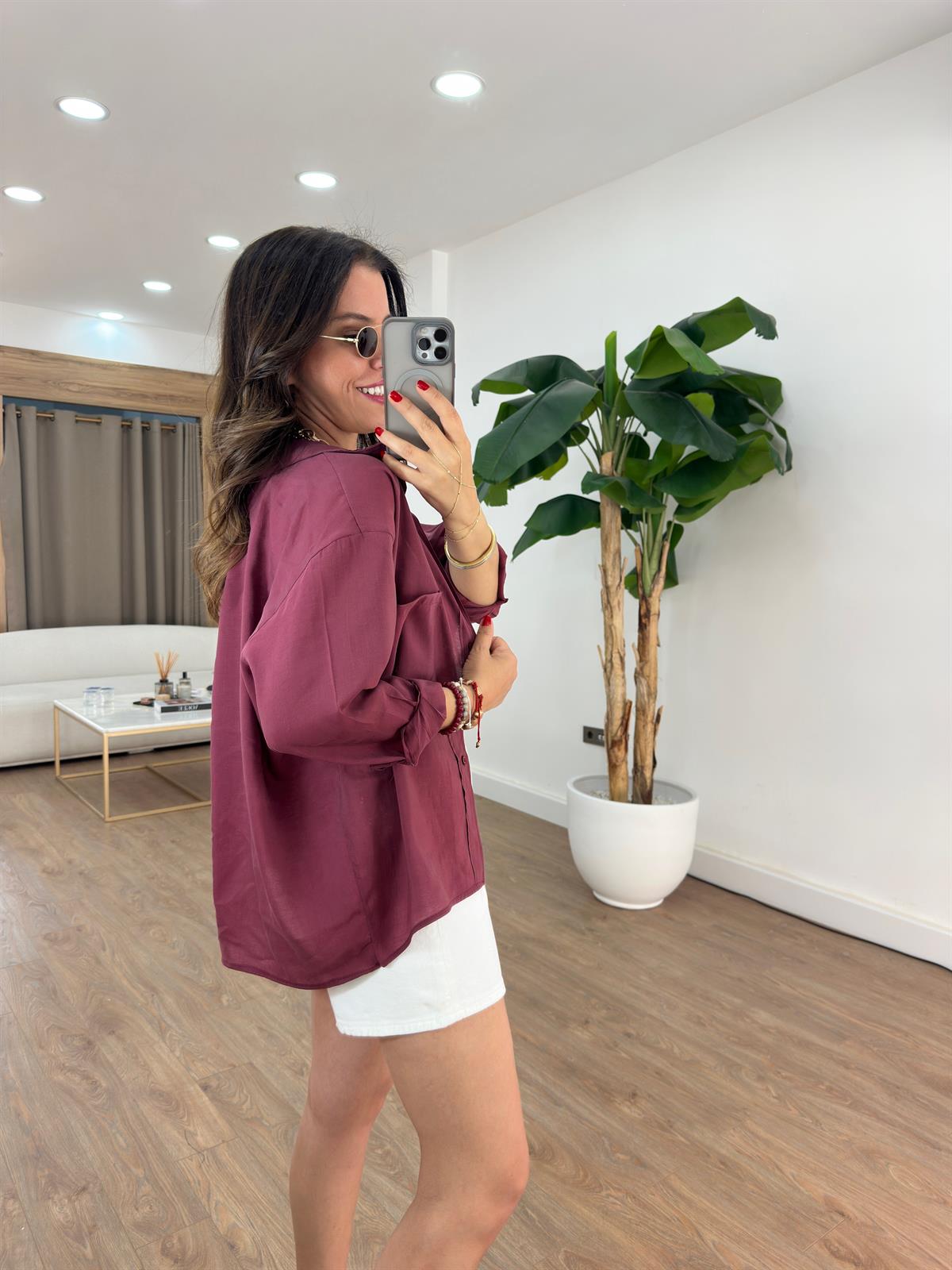 Tensel Tiril Gömlek - Bordo