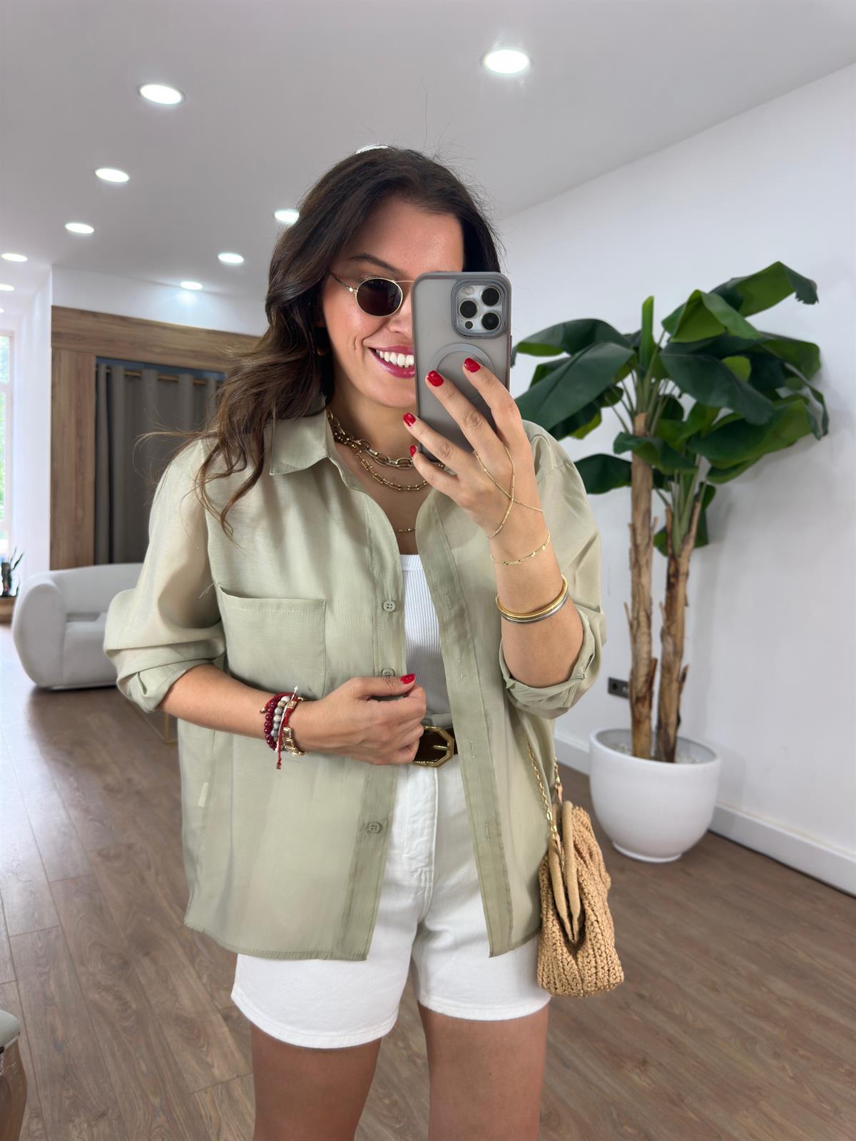 Tensel Tiril Gömlek - Haki