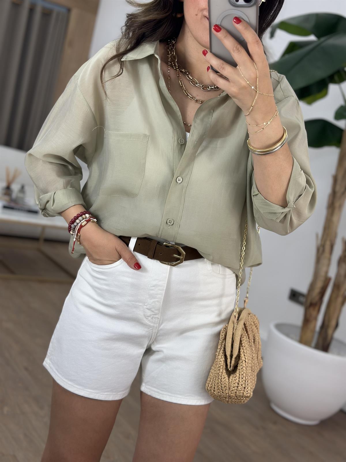 Tensel Tiril Gömlek - Haki