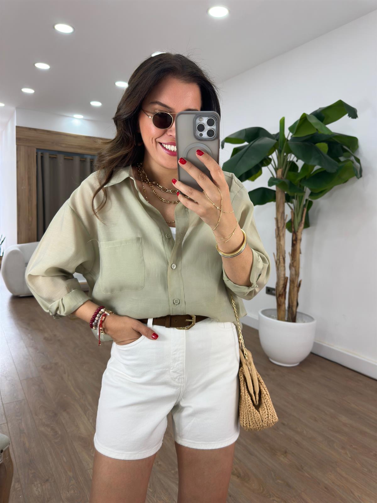 Tensel Tiril Gömlek - Haki