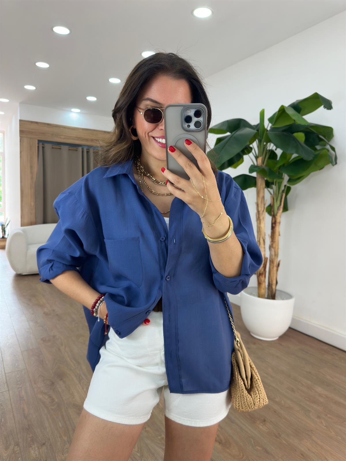 Tensel Tiril Gömlek - Lacivert