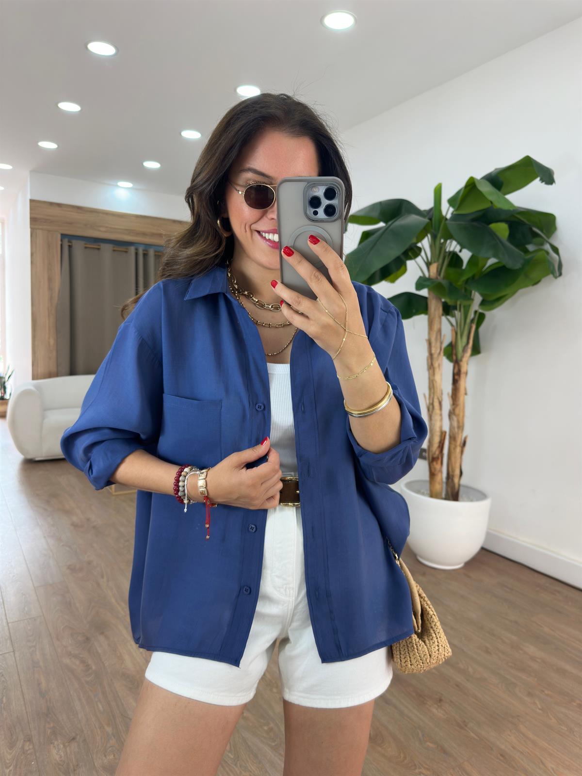 Tensel Tiril Gömlek - Lacivert