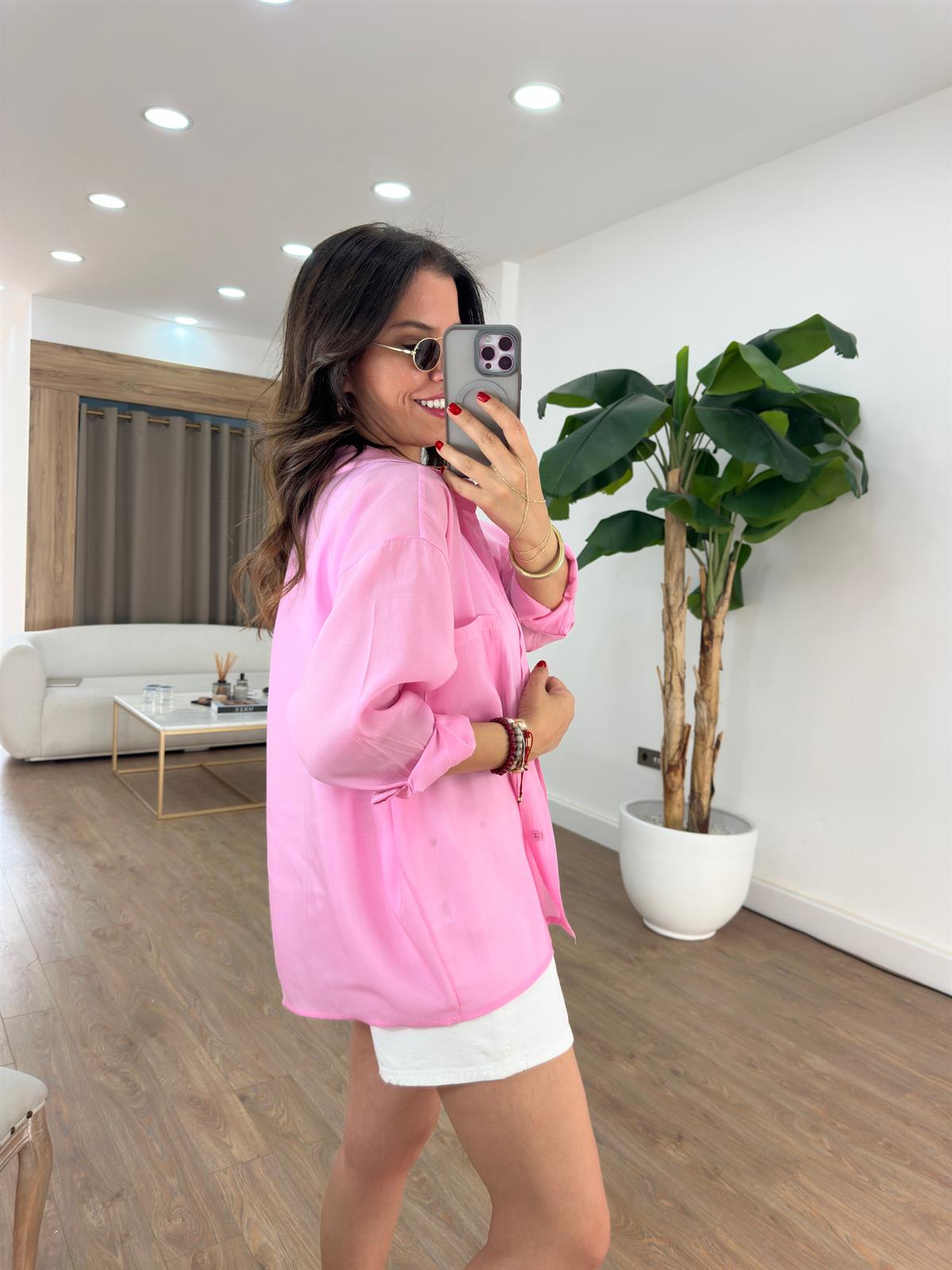 Tensel Tiril Gömlek - Pembe