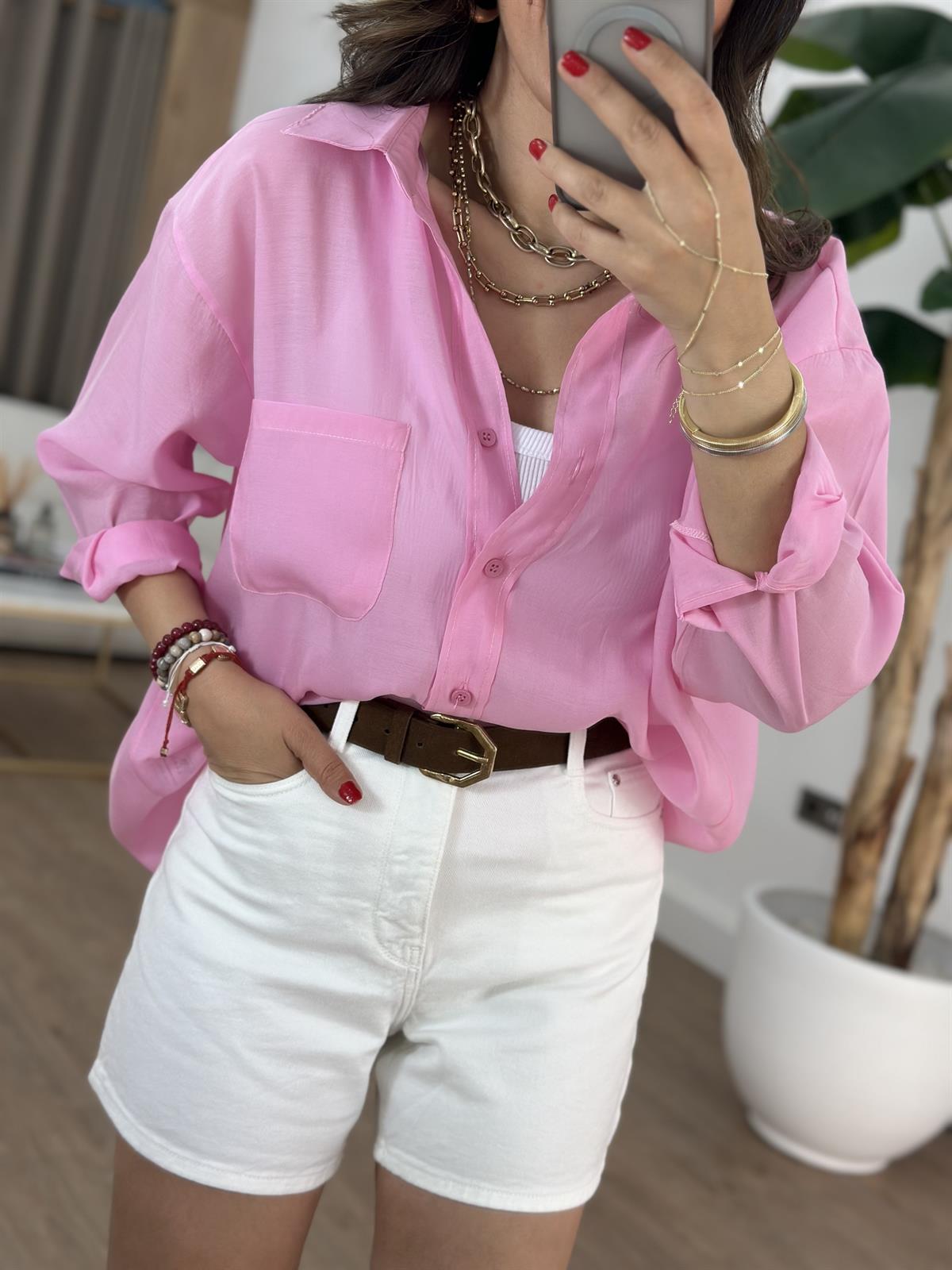 Tensel Tiril Gömlek - Pembe