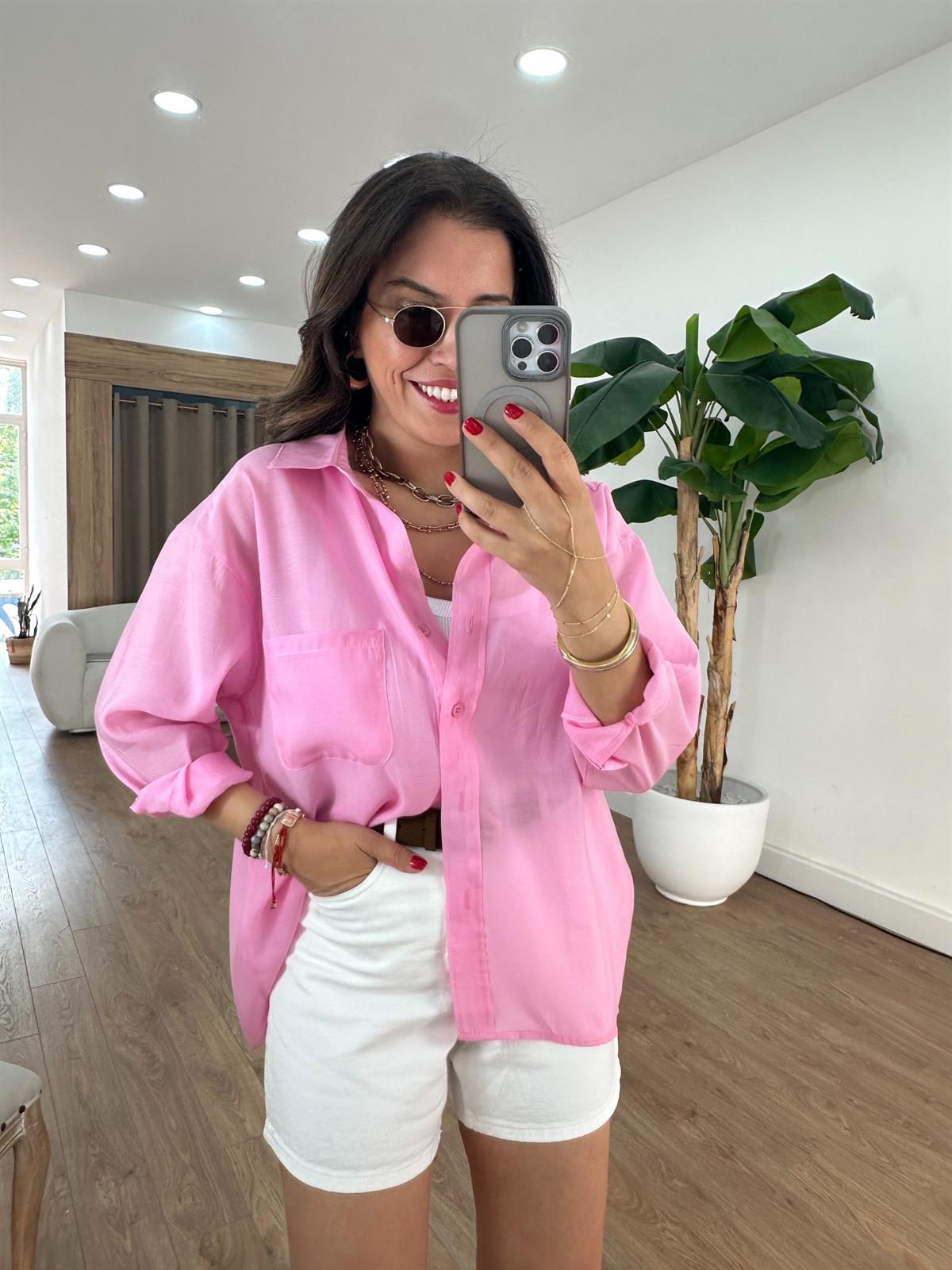 Tensel Tiril Gömlek - Pembe