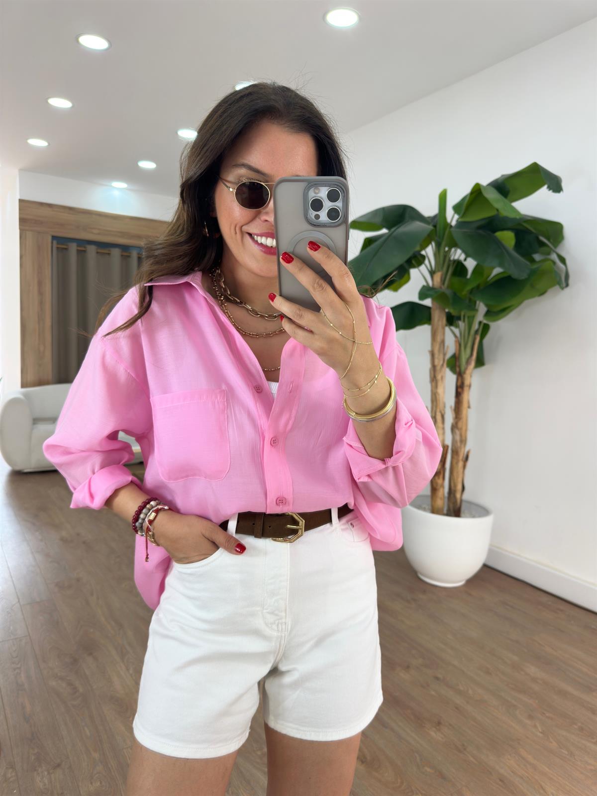 Tensel Tiril Gömlek - Pembe