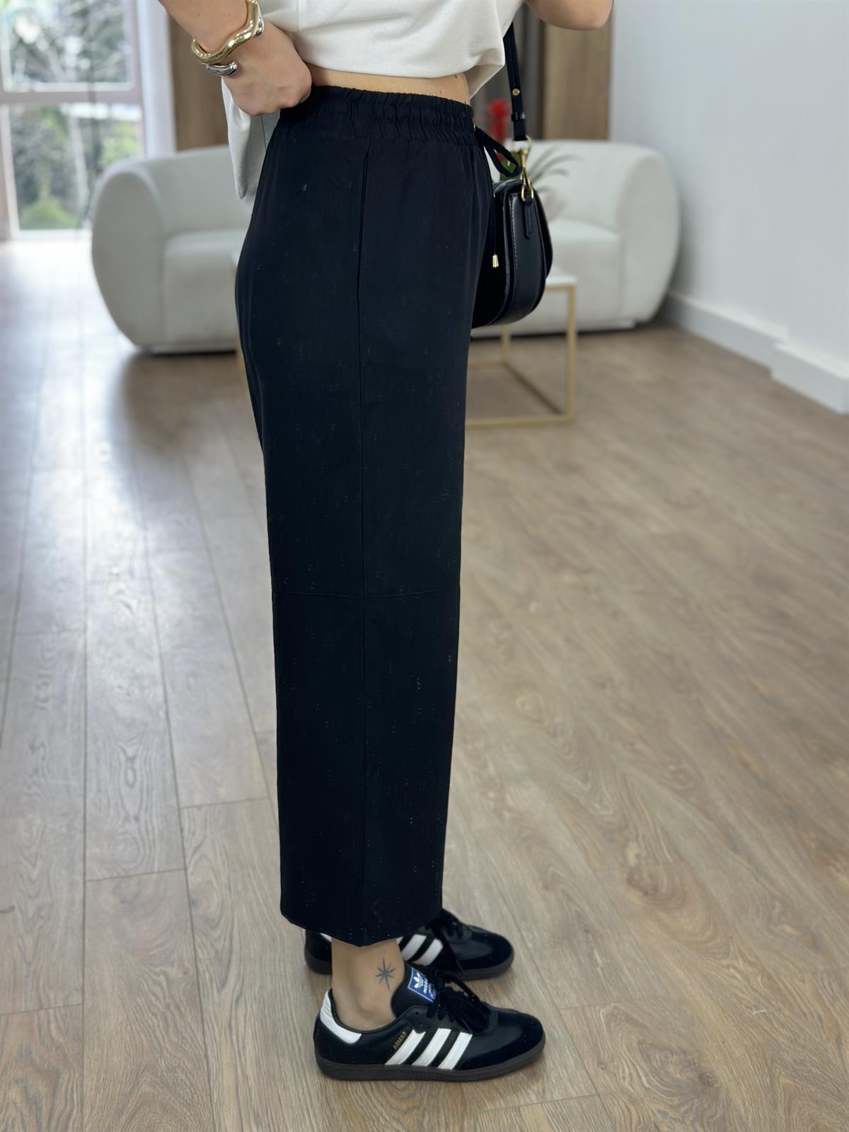 Tensel Viskon Bol Paça Pantolon-Siyah