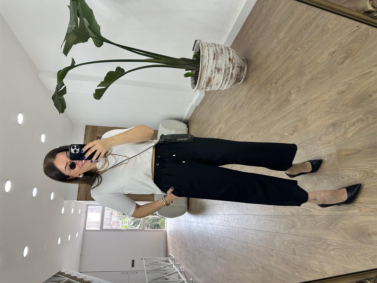 Tensel Viskon Bol Paça Pantolon-Siyah