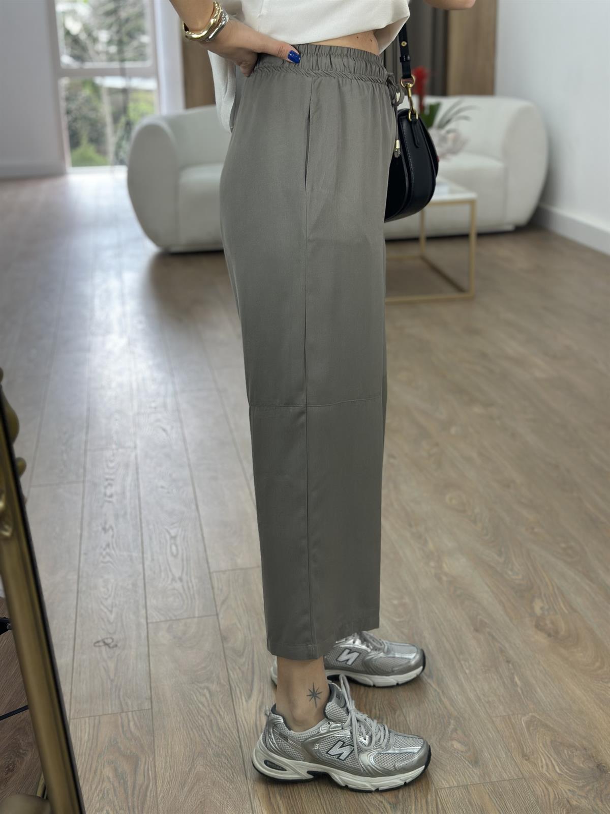 Tensel Viskon Bol Paça Pantolon-Vizon