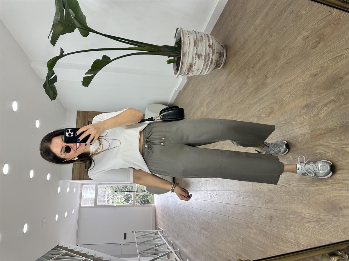 Tensel Viskon Bol Paça Pantolon-Vizon