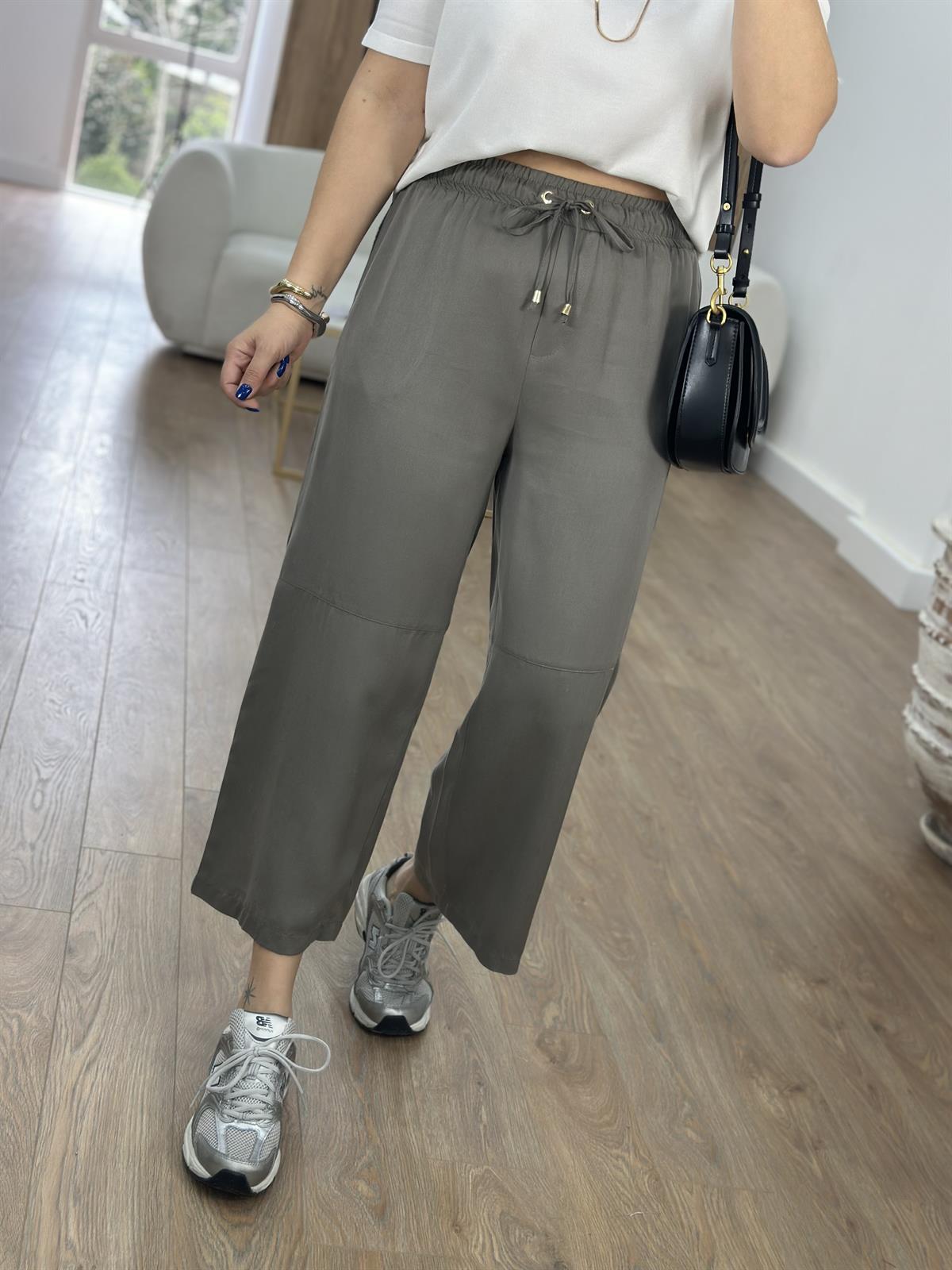 Tensel Viskon Bol Paça Pantolon-Vizon