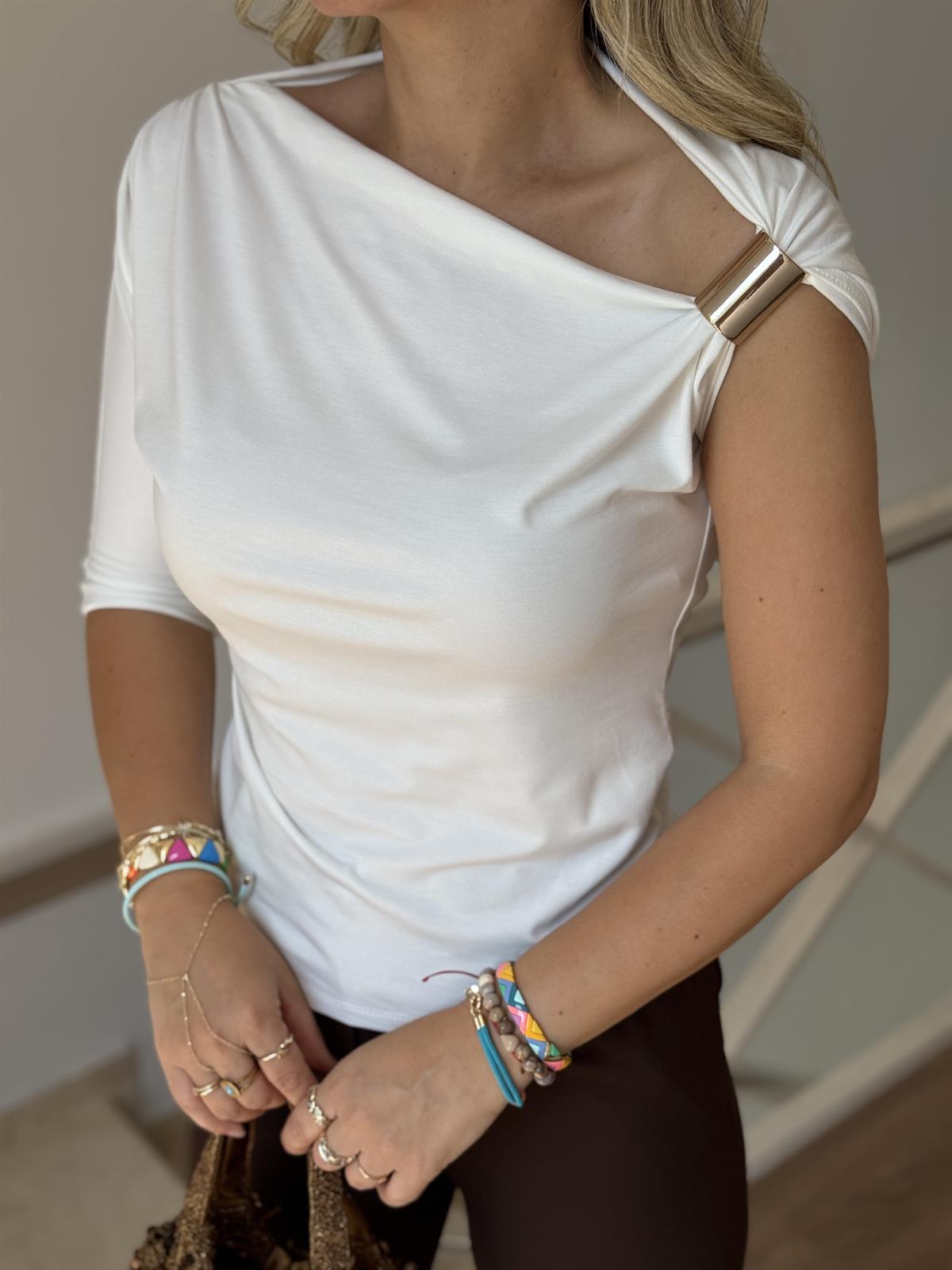 Toka Detaylı Tasarım Bluz - Ekru